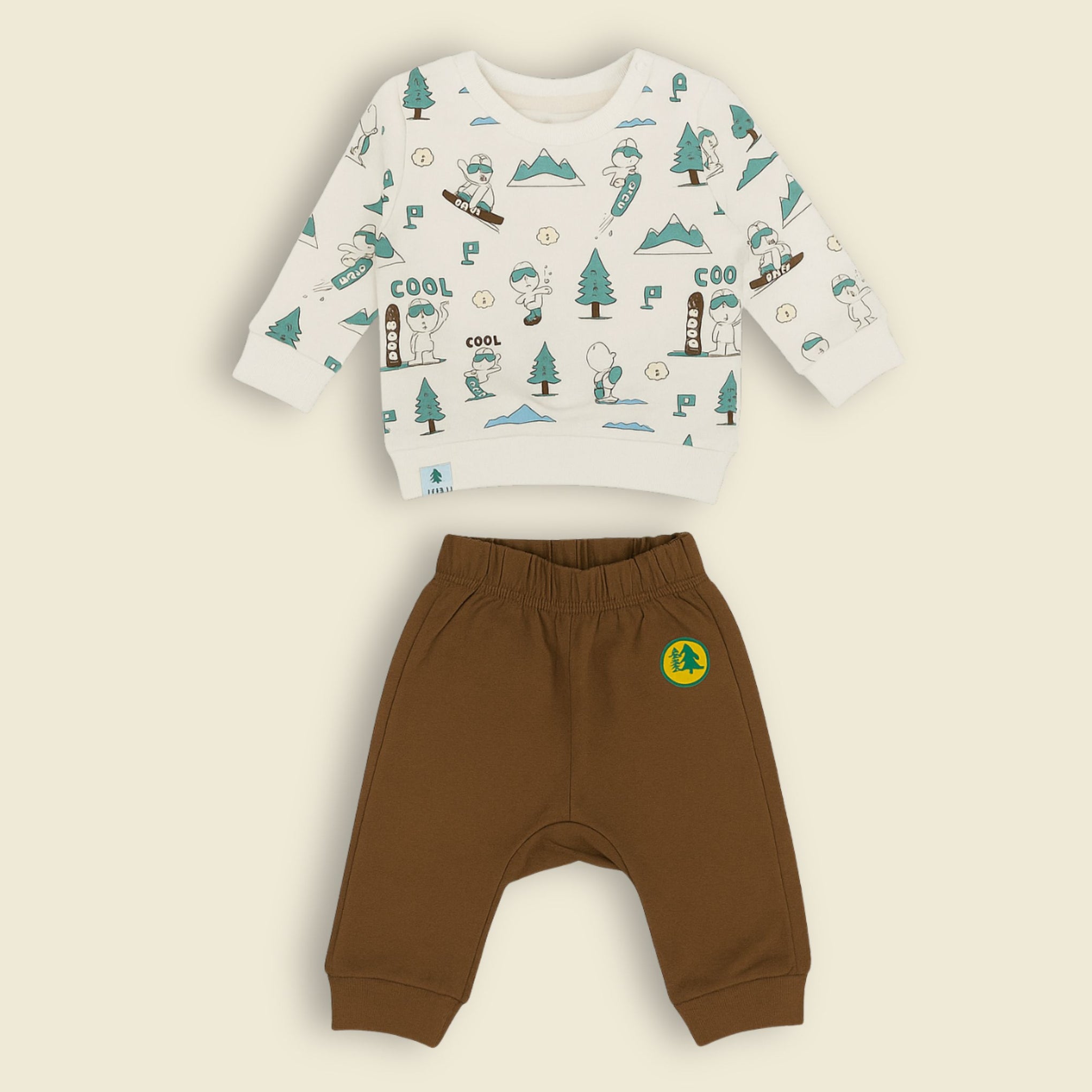 OLLYPOP Baby Boys Cotton “Cool Adventure” Printed Sweatshirt & Jogger Pants Set (3M–3Y)