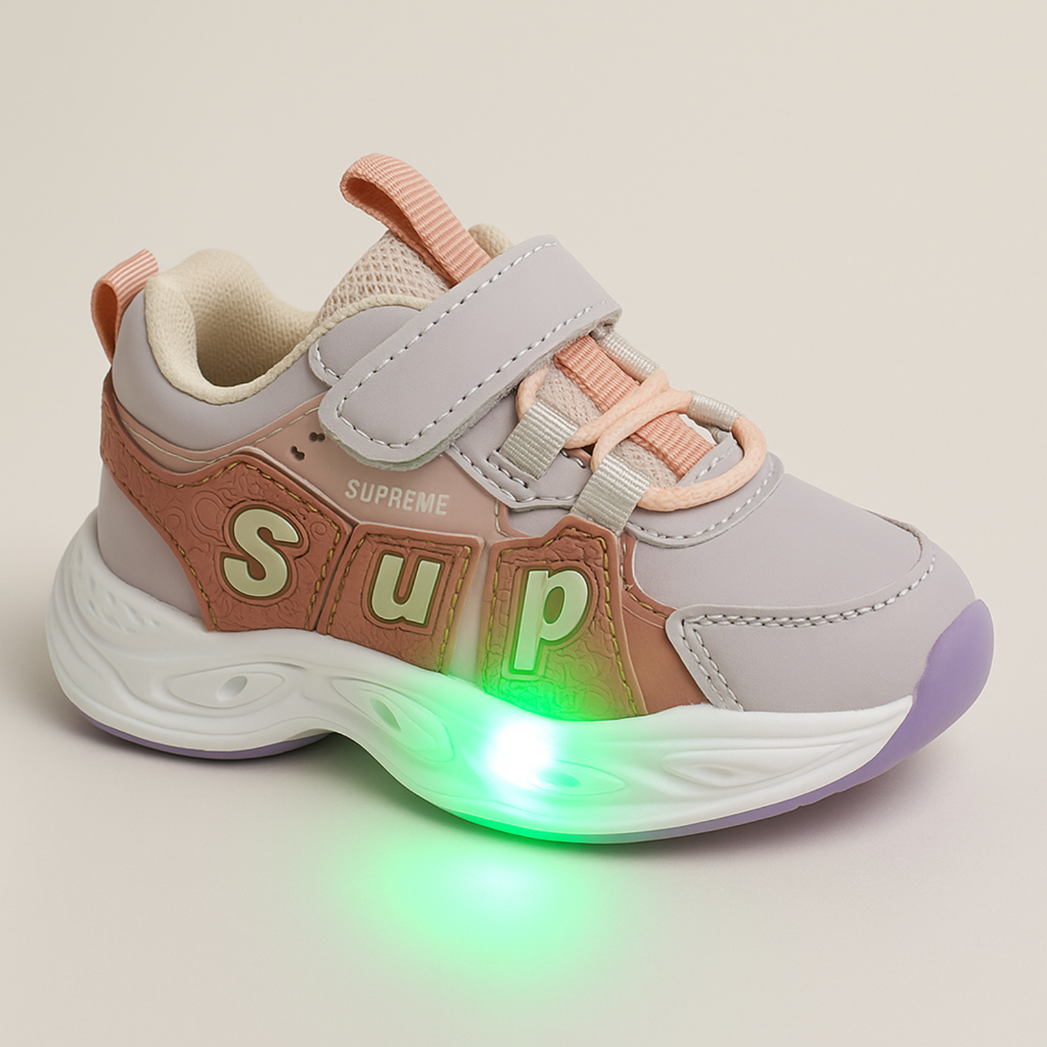 Smile Baby Kids LED Light-Up Sneakers with Velcro Strap – Peach