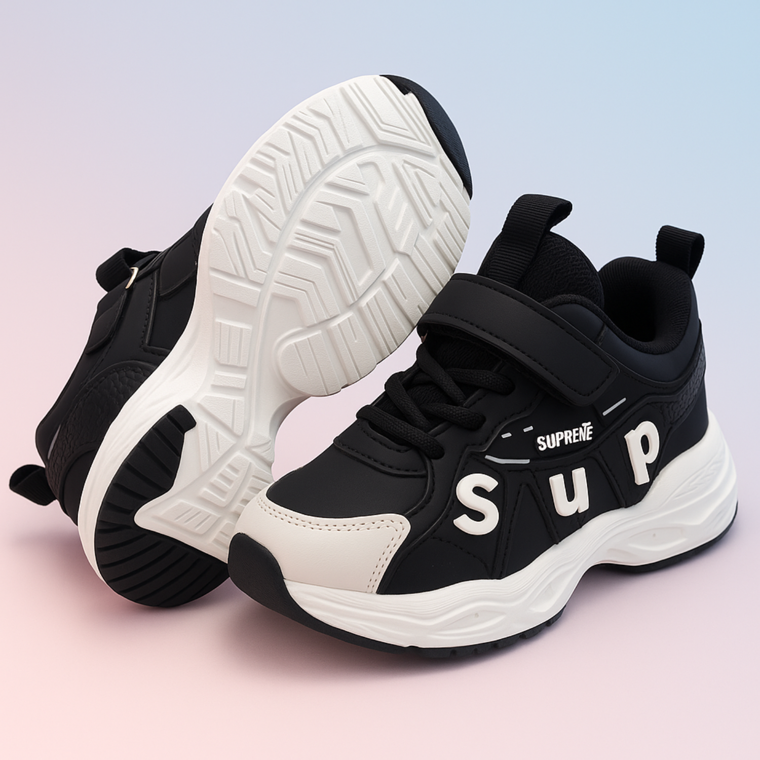 Smile Baby Boys LED Sports Sneakers – Black & White Light-Up Running Shoes