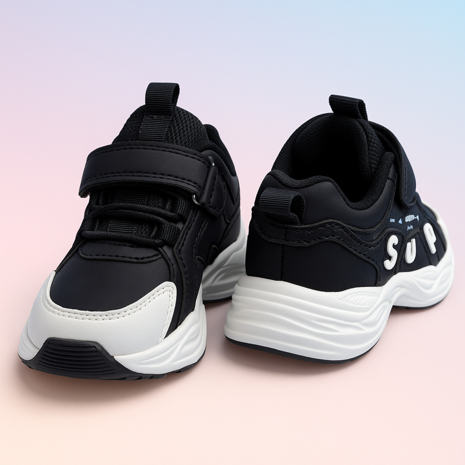 Smile Baby Boys LED Sports Sneakers – Black & White Light-Up Running Shoes