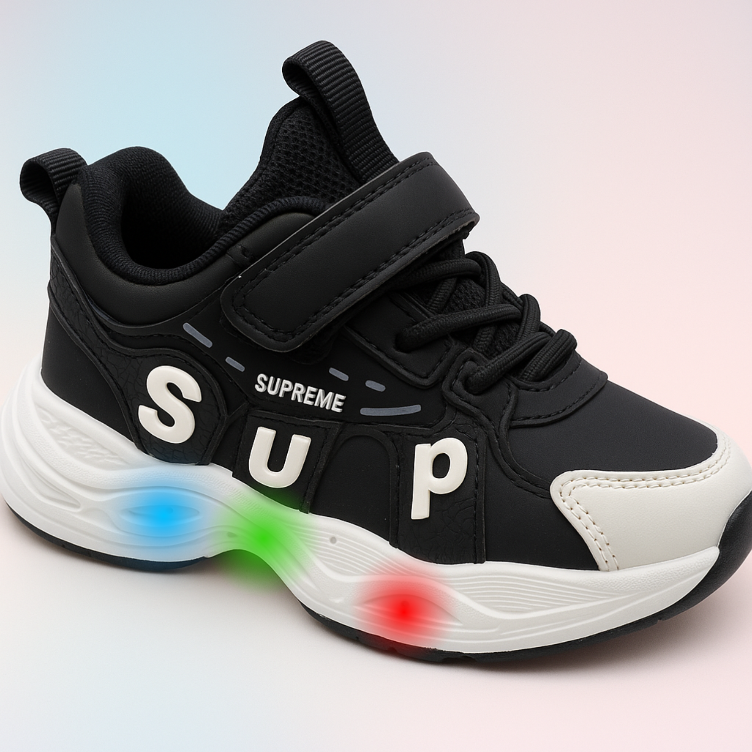 Smile Baby Boys LED Sports Sneakers – Black & White Light-Up Running Shoes
