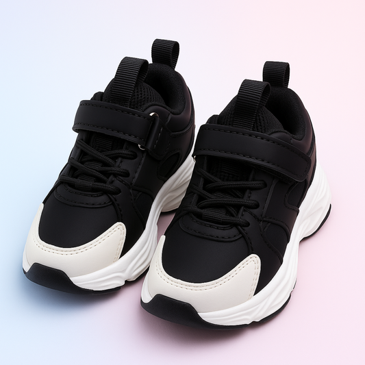 Smile Baby Boys LED Sports Sneakers – Black & White Light-Up Running Shoes
