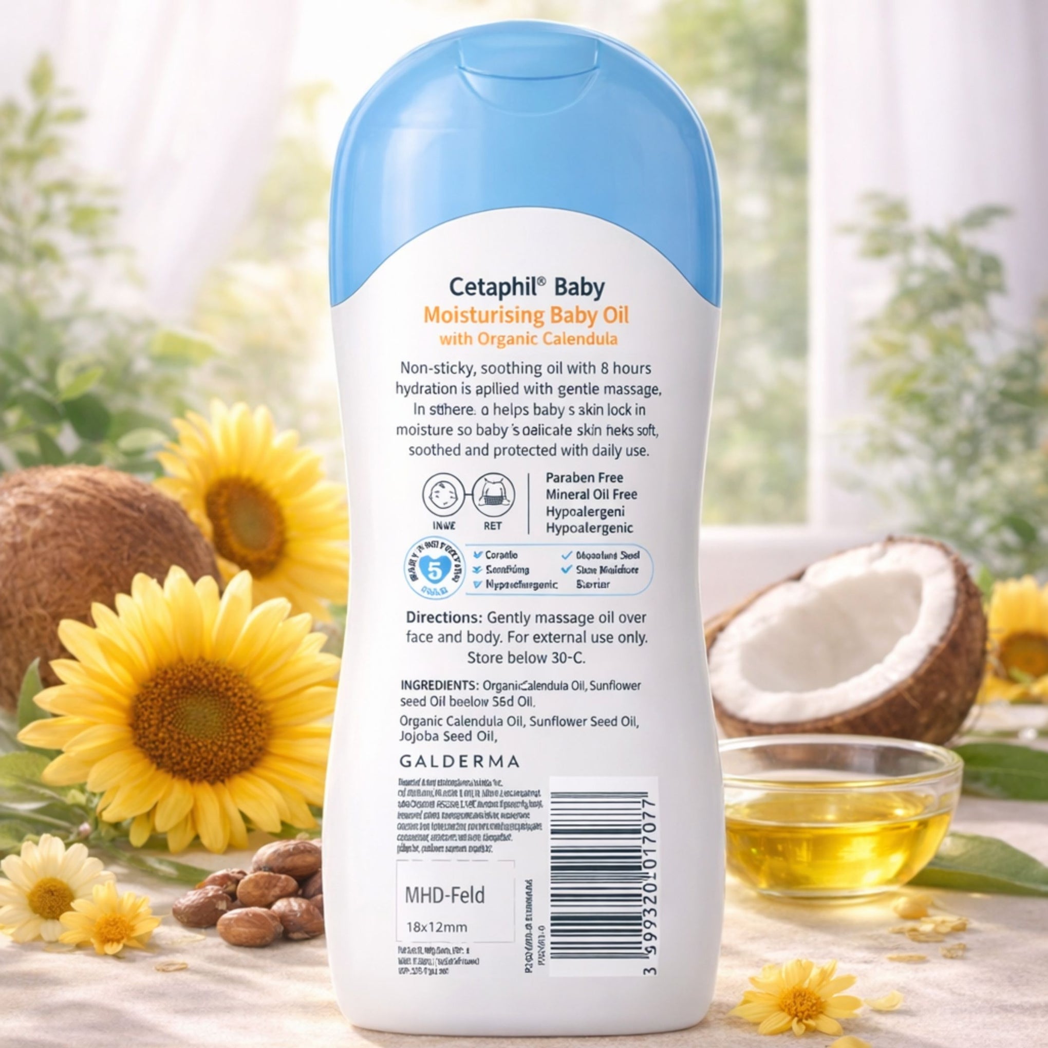 Cetaphil Baby Moisturising Baby Oil with Organic Calendula – Gentle Care for Delicate Skin, 200 ml