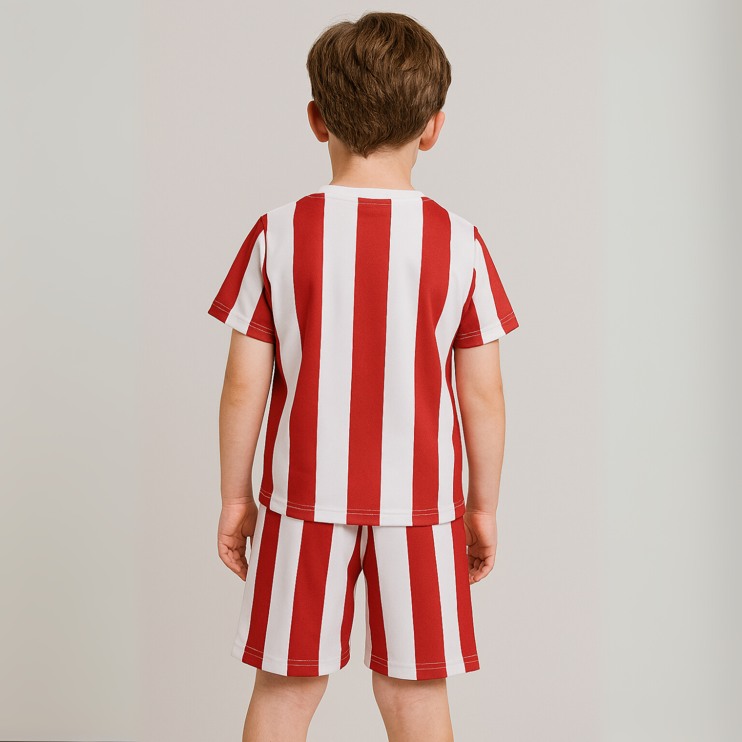 Smile Baby Kids' Red & White Striped Football T-Shirt & Shorts Set – Cristiano Ronaldo Print (Age 4–12 Years)