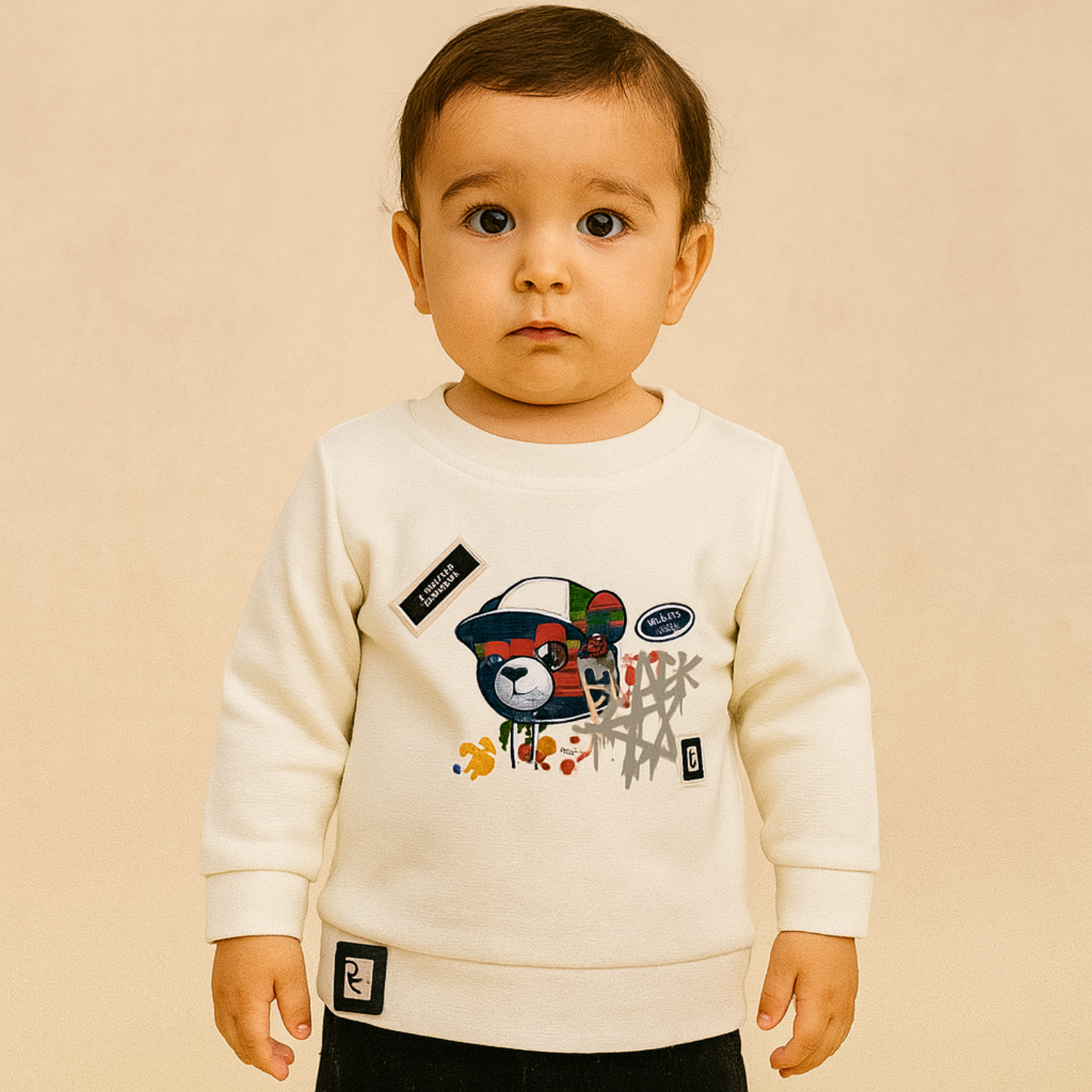 Smile Baby Boys Sweatshirt – Black History Bear Design | Winter Wear for 6 Months to 4 Years | Brown, T.Blue & White