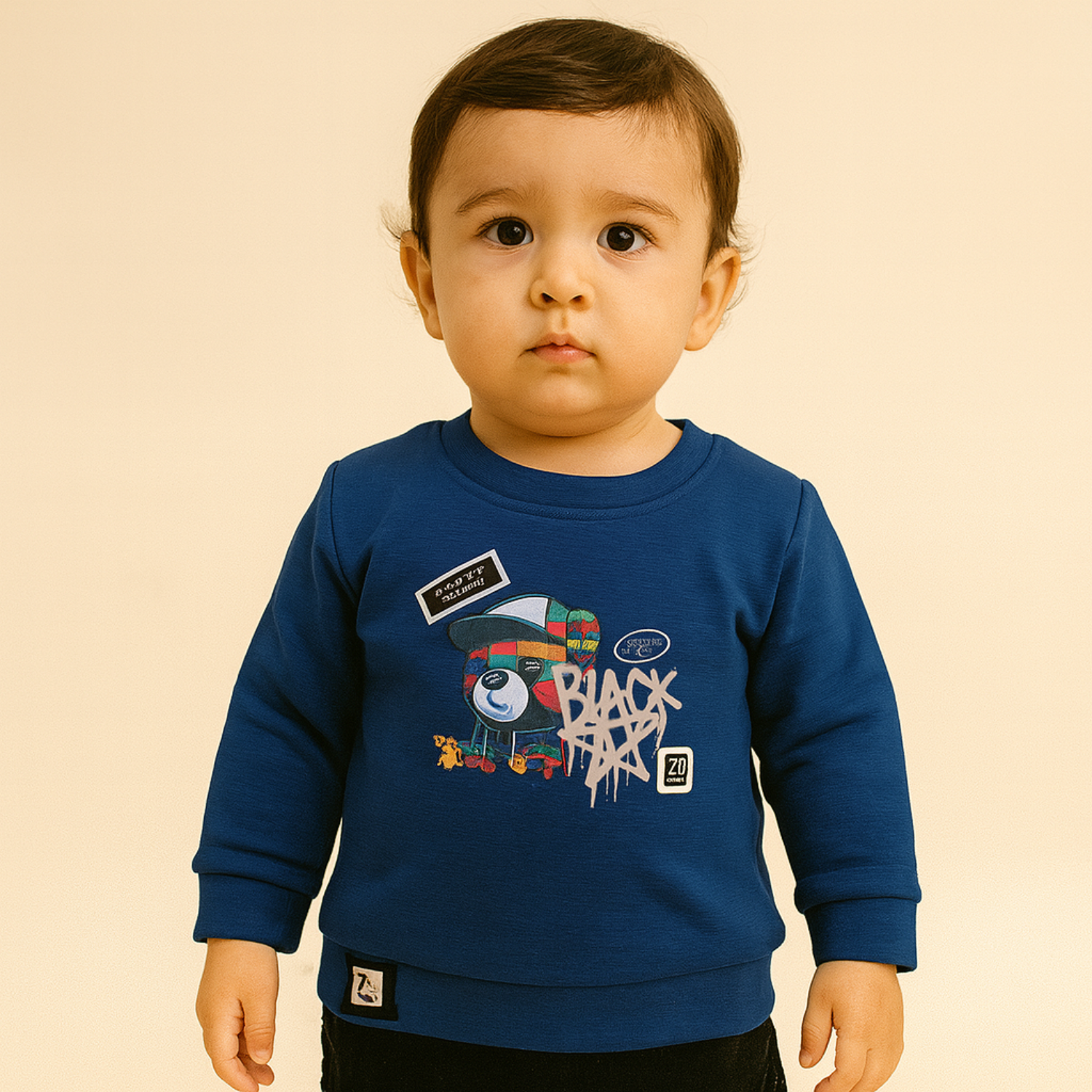 Smile Baby Boys Sweatshirt – Black History Bear Design | Winter Wear for 6 Months to 4 Years | Brown, T.Blue & White