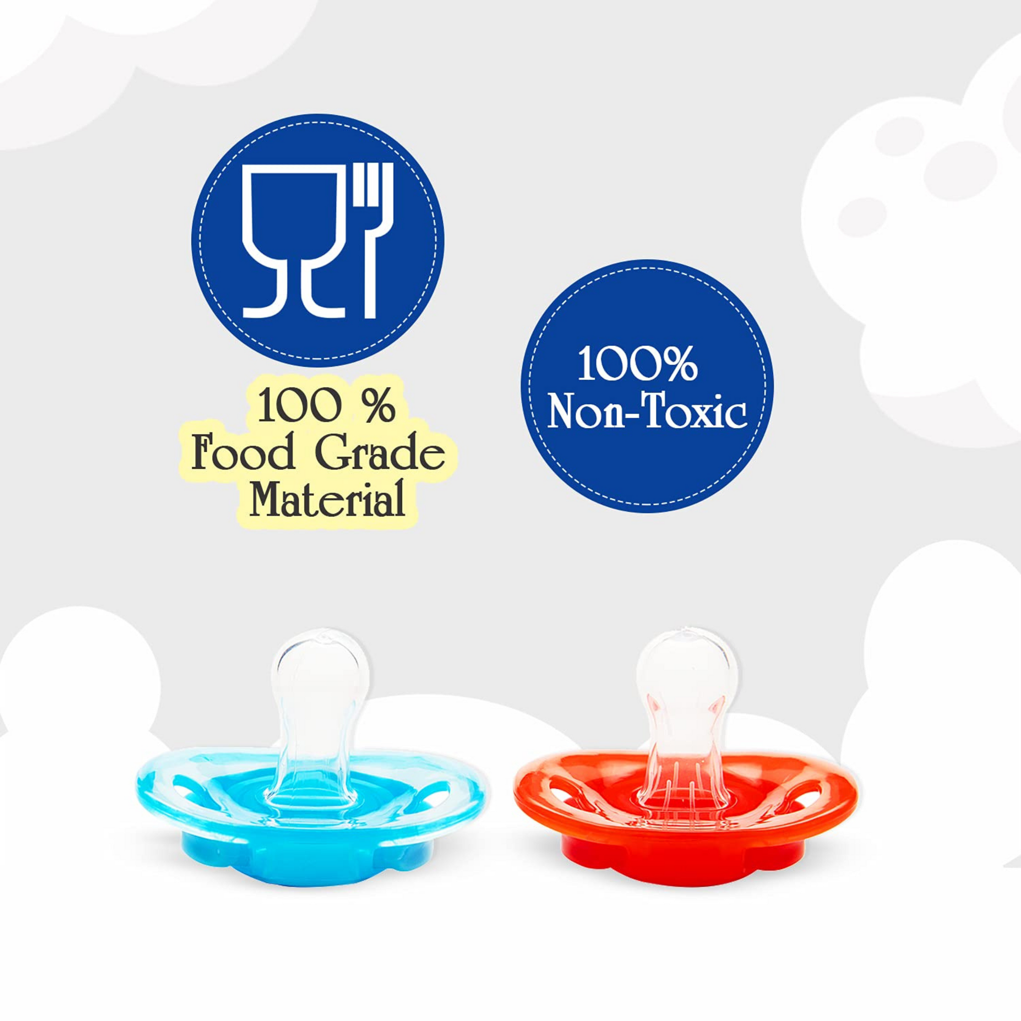 Mee Mee Baby Pacifier Ultra Light Soft Silicone Nipple| BPA Free | Oral stimulatory | Teether | Pack of 2 | 0-6 months + Kids (Blue/Red)