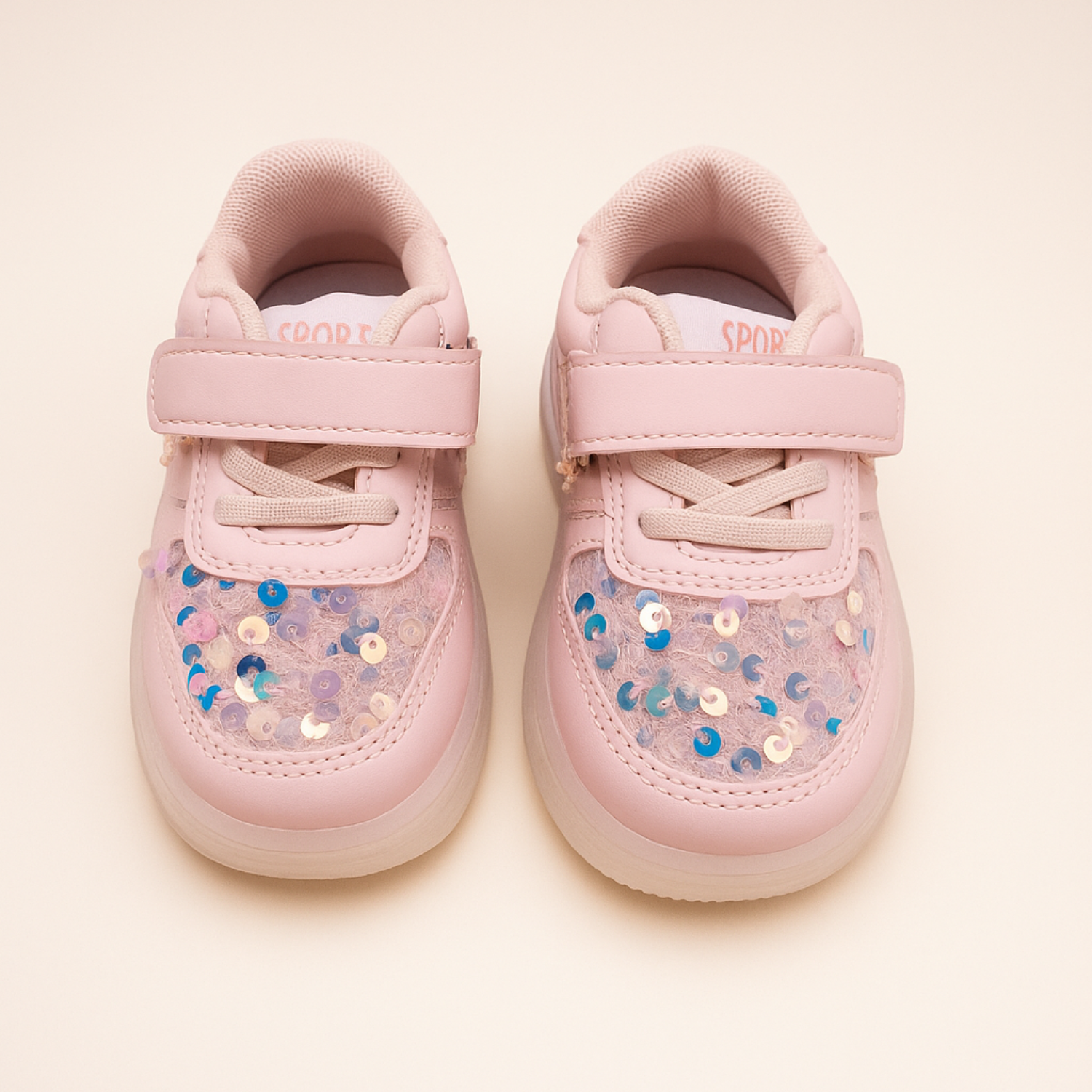 Smile Baby Kids Sequin LED Light-Up Sneakers with Velcro Strap – White & Pink