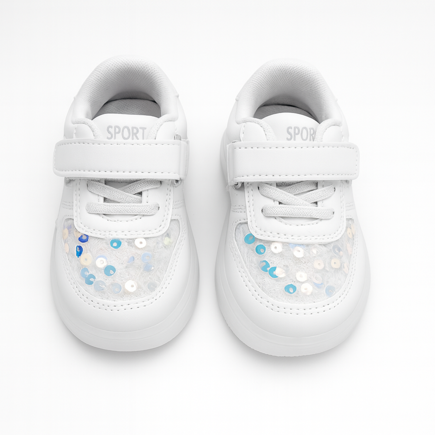 Smile Baby Kids Sequin LED Light-Up Sneakers with Velcro Strap – White & Pink
