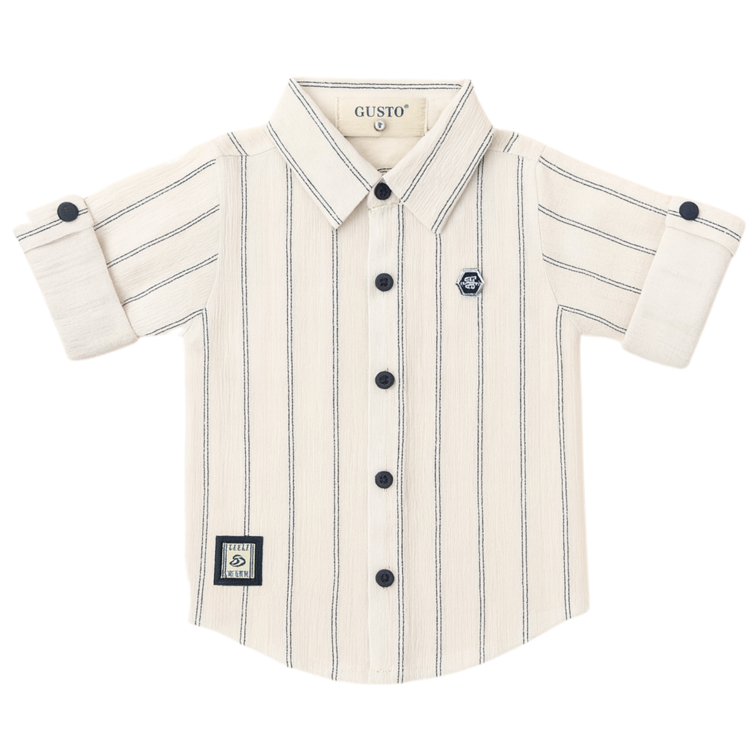 Gusto Kids Cream Striped Full-Sleeve Shirt (6M – 4Y) – Classic Cotton