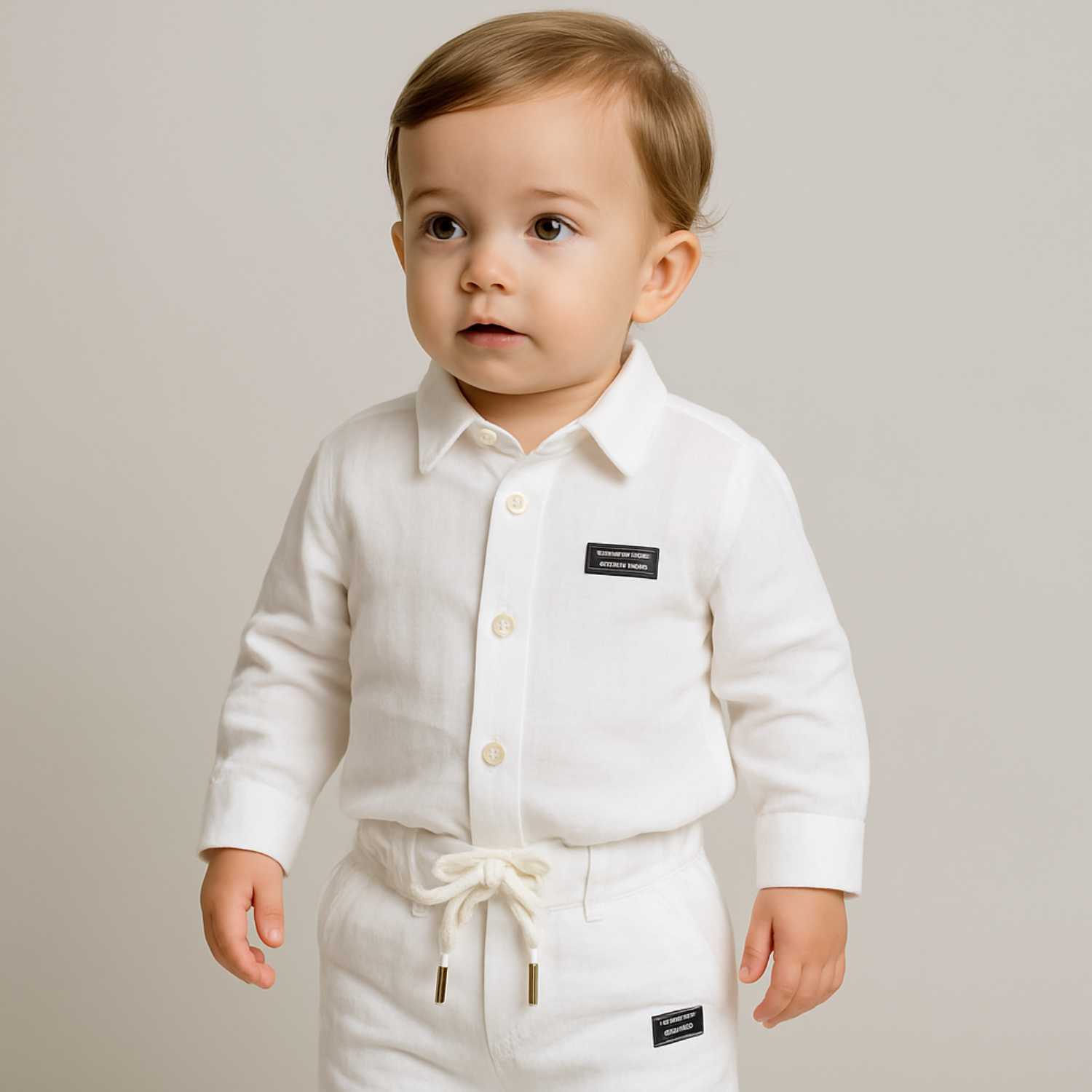 GUSTO Baby Boys Premium Cotton Set – Shirt & Pant Outfit (Fawn, Olive & White | 6 Months–3 Years)