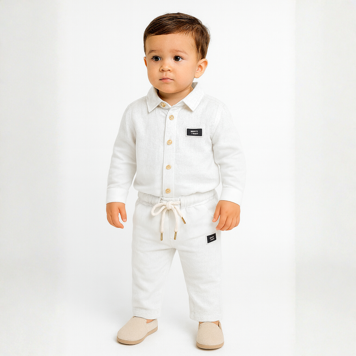 GUSTO Baby Boys Premium Cotton Set – Shirt & Pant Outfit (Fawn, Olive & White | 6 Months–3 Years)