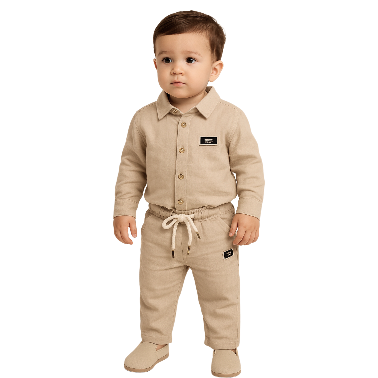 GUSTO Baby Boys Premium Cotton Set – Shirt & Pant Outfit (Fawn, Olive & White | 6 Months–3 Years)
