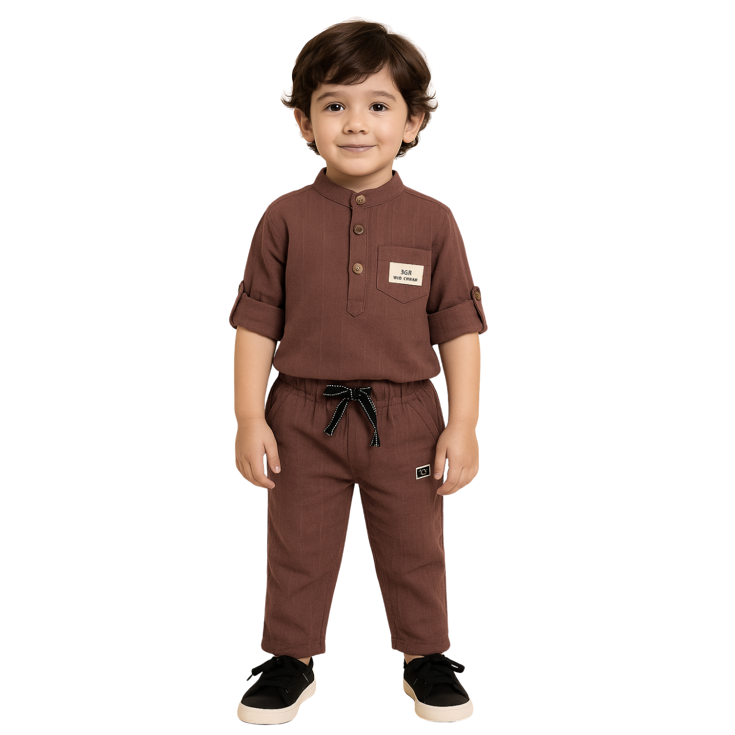 GUSTO Boys Cotton Kurta Pajama Set – Fawn, Brown, Cream & P. Green | Ages 6M–3Y