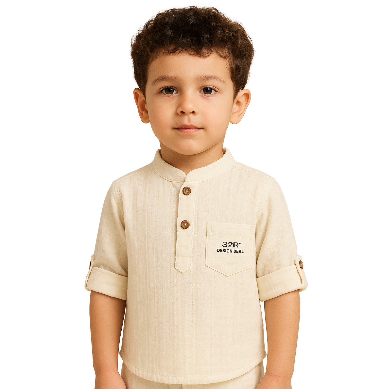 GUSTO Boys Cotton Kurta Pajama Set – Fawn, Brown, Cream & P. Green | Ages 6M–3Y