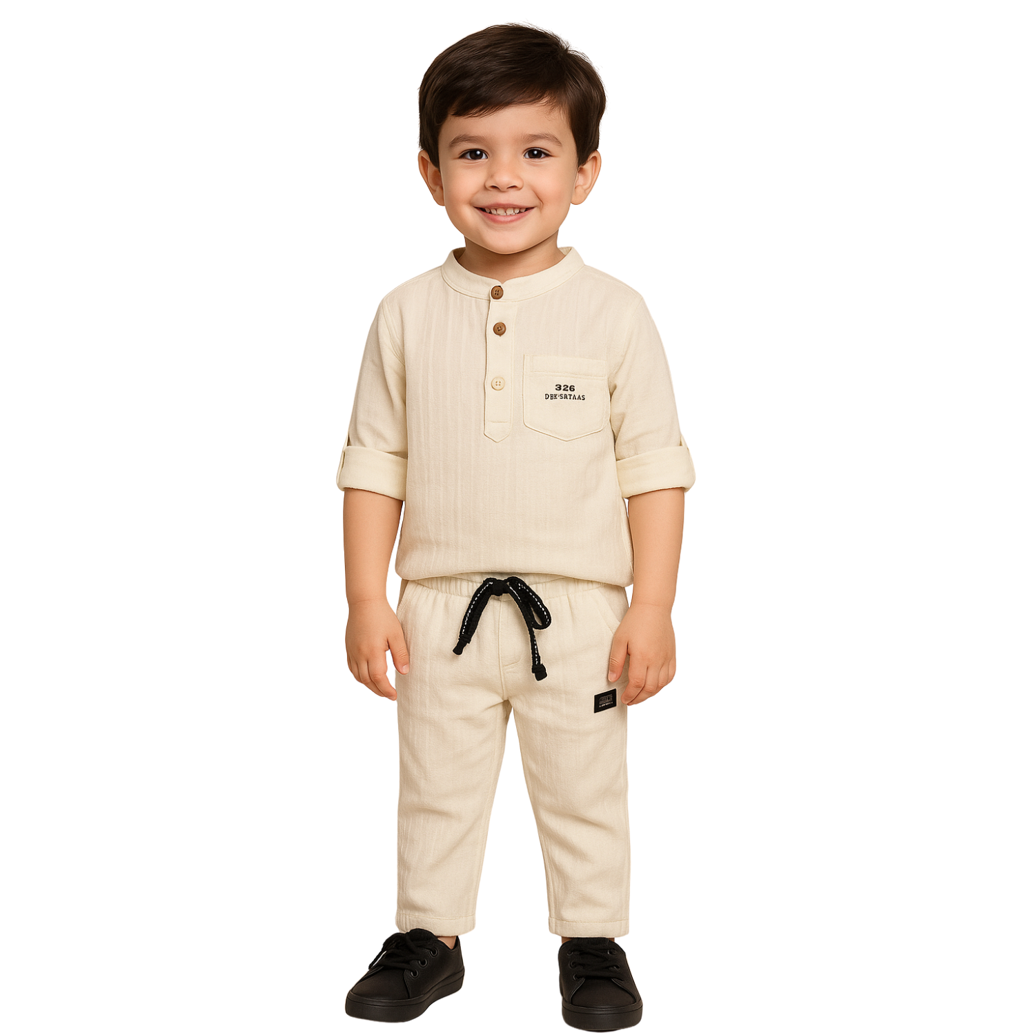 GUSTO Boys Cotton Kurta Pajama Set – Fawn, Brown, Cream & P. Green | Ages 6M–3Y