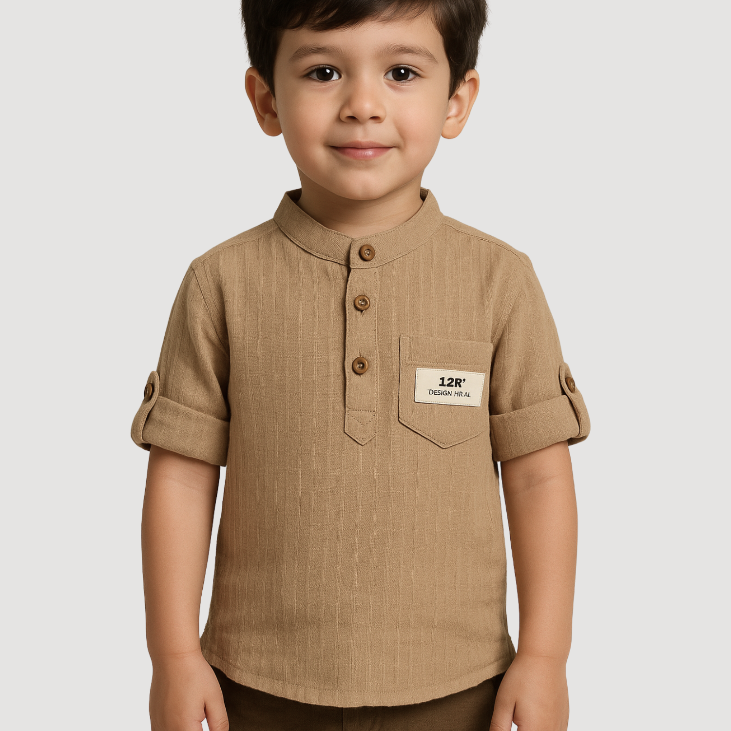 GUSTO Boys Cotton Kurta Pajama Set – Fawn, Brown, Cream & P. Green | Ages 6M–3Y