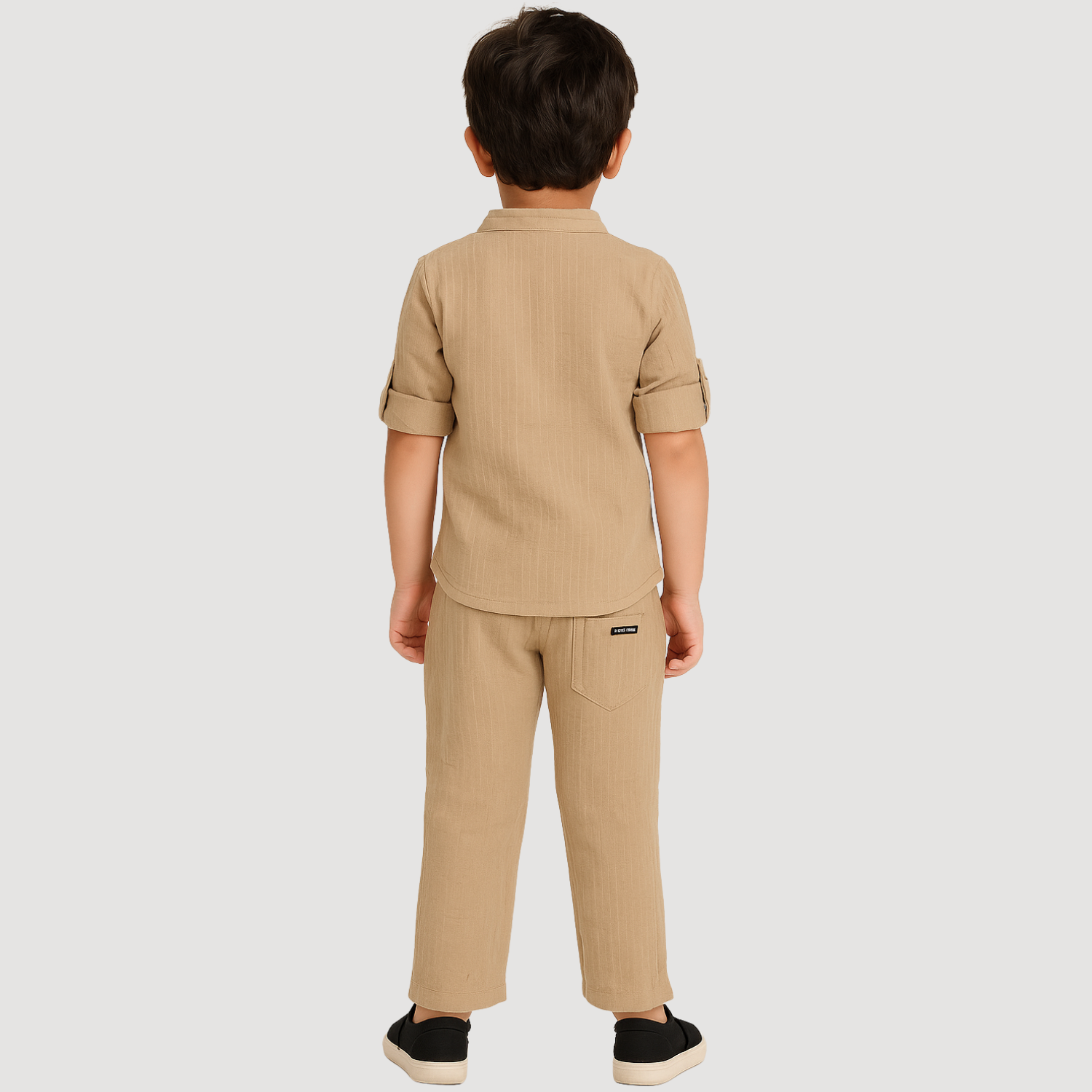 GUSTO Boys Cotton Kurta Pajama Set – Fawn, Brown, Cream & P. Green | Ages 6M–3Y