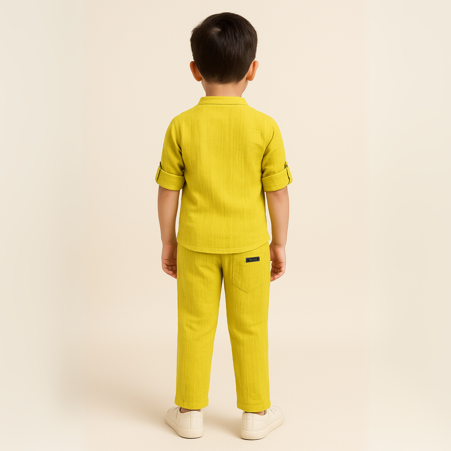 GUSTO Boys Cotton Kurta Pajama Set – Fawn, Brown, Cream & P. Green | Ages 6M–3Y