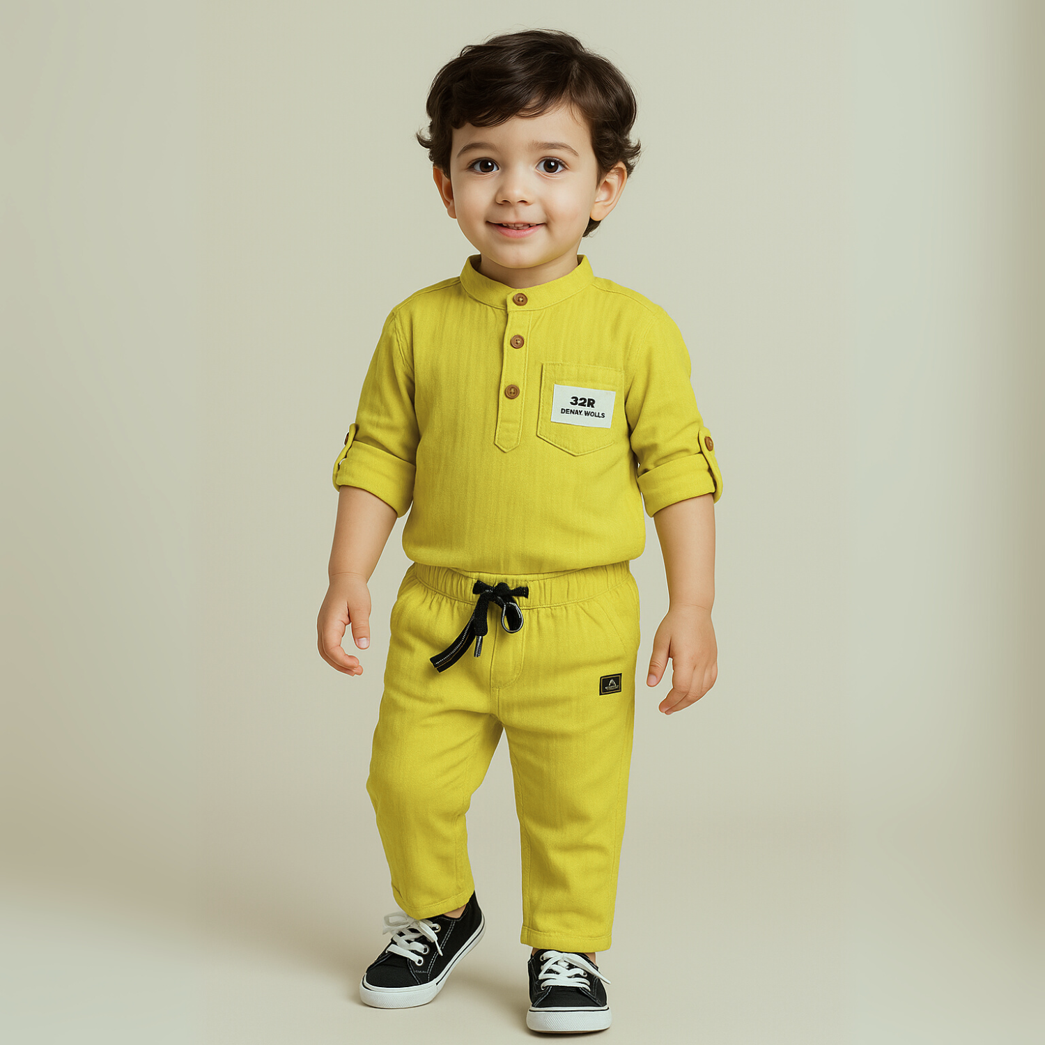GUSTO Boys Cotton Kurta Pajama Set – Fawn, Brown, Cream & P. Green | Ages 6M–3Y