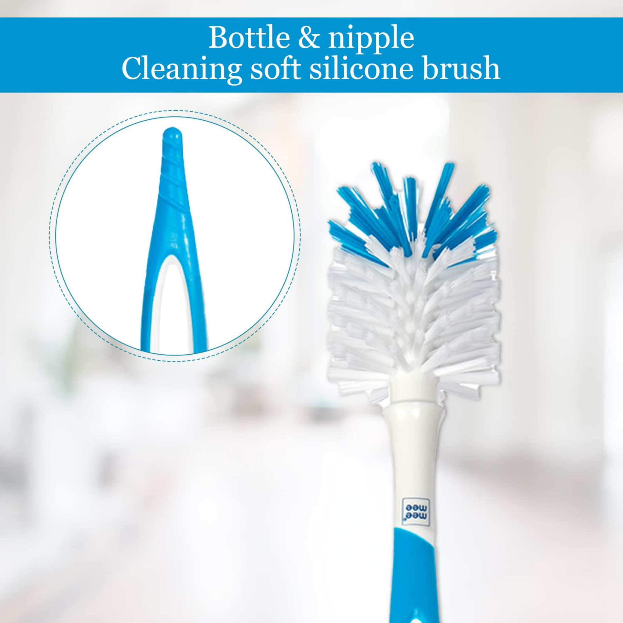Mee Mee 360° Movable Nylon Bristle Baby Feeding Bottle & Nipple Cleaning Brush | Ergonomic Handle | Easy to Clean Bottle Corners for Narrow Neck & Wide Neck | BPA Free, Easy Hanging Storage