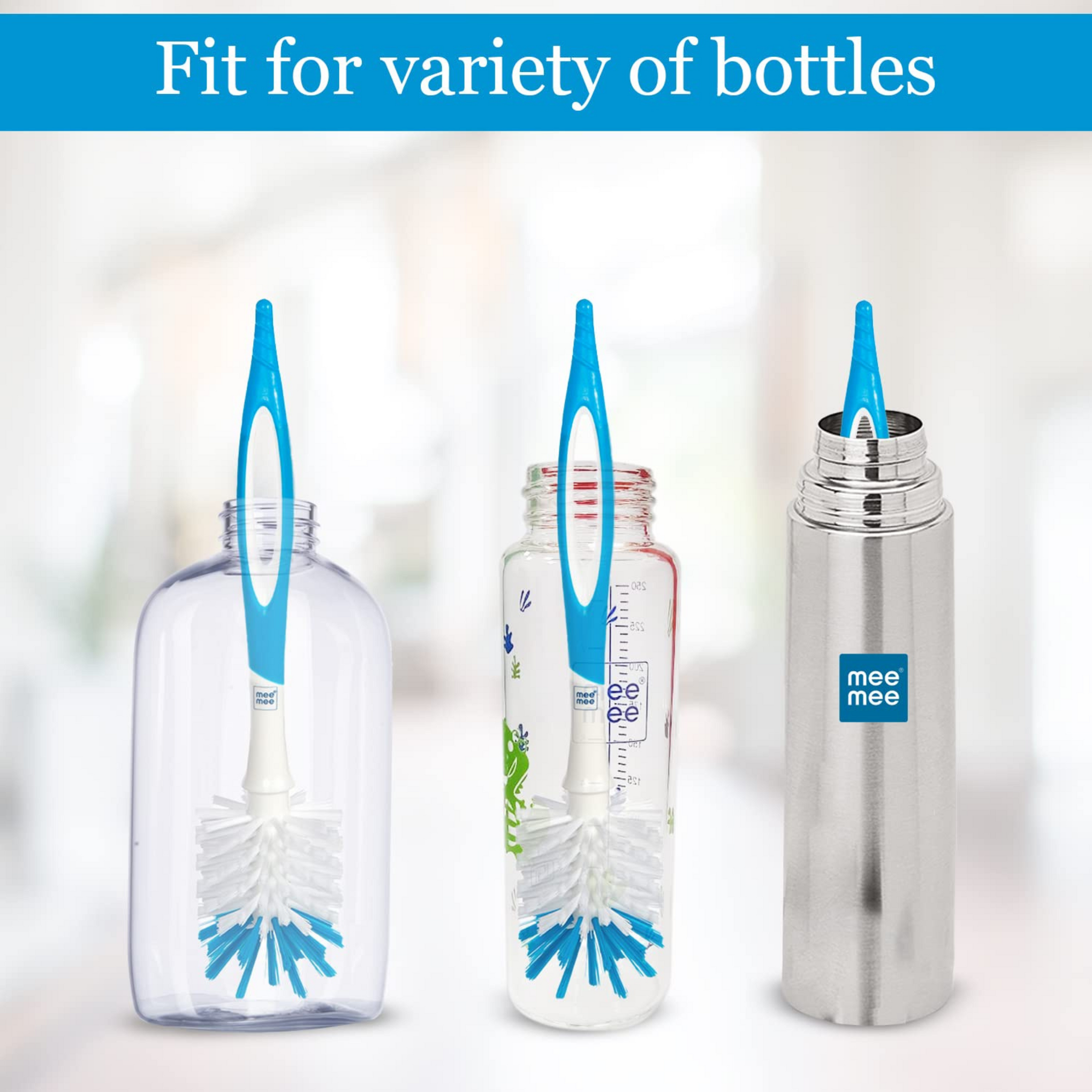 Mee Mee 360° Movable Nylon Bristle Baby Feeding Bottle & Nipple Cleaning Brush | Ergonomic Handle | Easy to Clean Bottle Corners for Narrow Neck & Wide Neck | BPA Free, Easy Hanging Storage