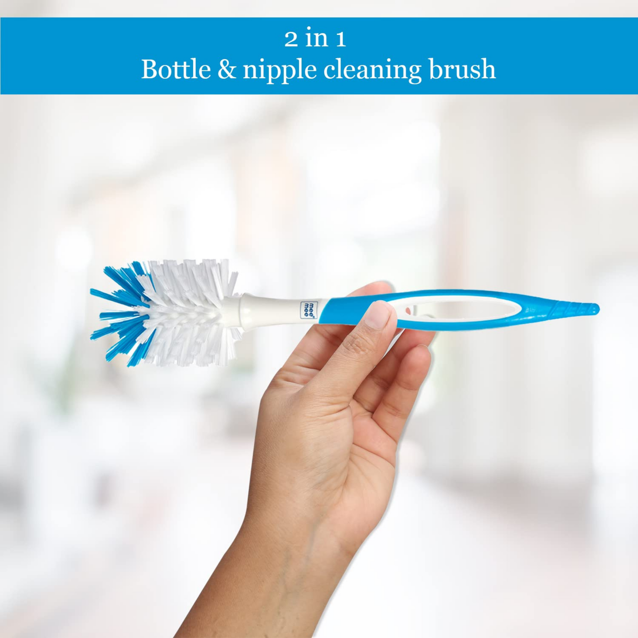 Mee Mee 360° Movable Nylon Bristle Baby Feeding Bottle & Nipple Cleaning Brush | Ergonomic Handle | Easy to Clean Bottle Corners for Narrow Neck & Wide Neck | BPA Free, Easy Hanging Storage