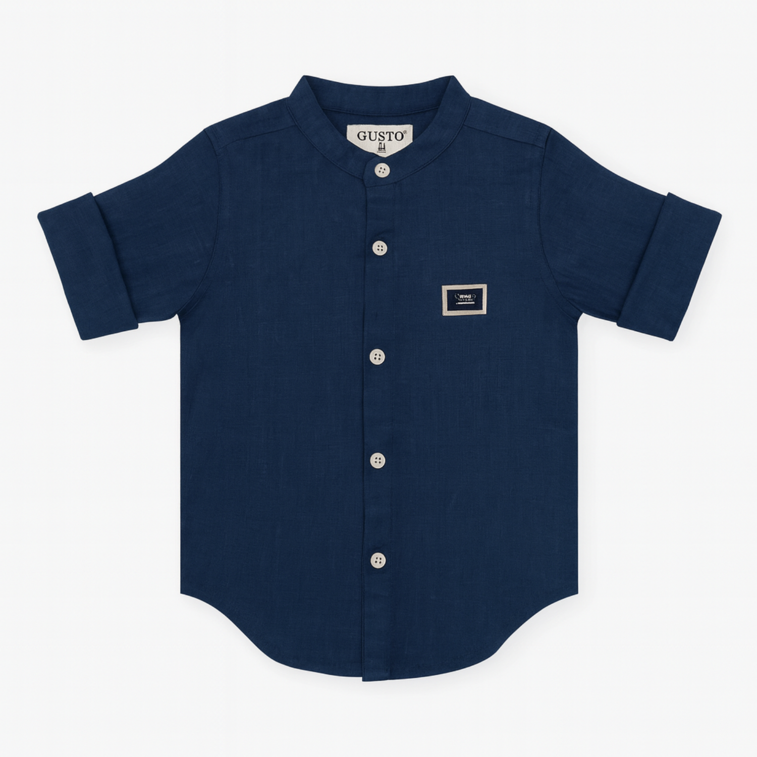 Gusto Kids Navy Blue Full-Sleeve Band Collar Shirt (6M – 4Y) – Classic Cotton Shirt