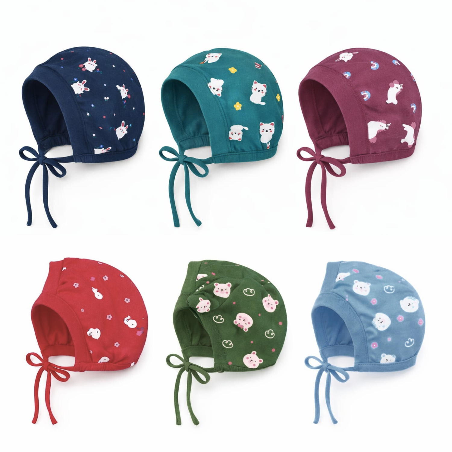 Smile Baby Newborn Cotton Caps – Soft Thermal Baby Caps with Chin Tie (Pack of 3, 0–12 Months)