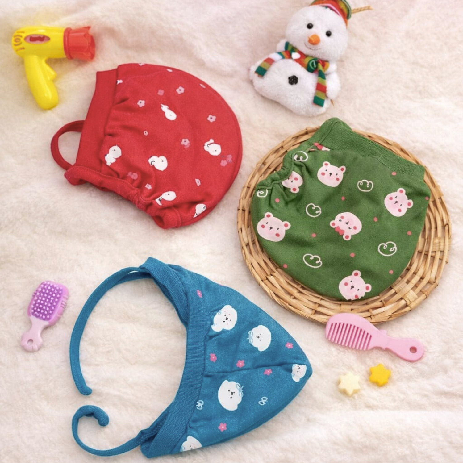 Smile Baby Newborn Cotton Caps – Soft Thermal Baby Caps with Chin Tie (Pack of 3, 0–12 Months)