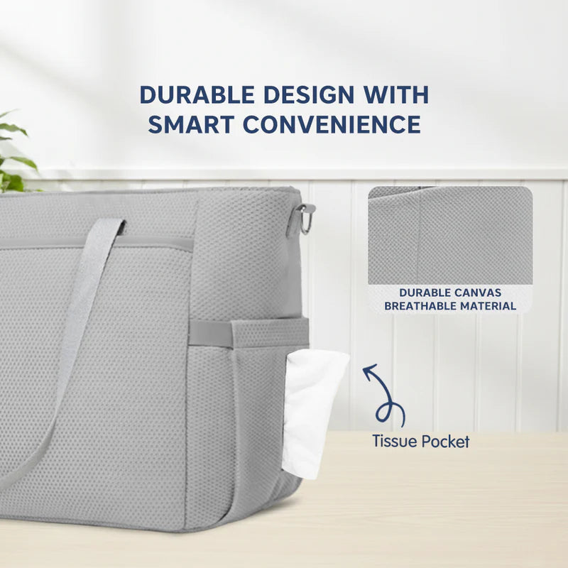 HOPOP Diaper Bag Tote with Changing Mat | Large Baby Bag with Insulated Bottle Pocket | Travel Maternity Bag | Beige & Grey