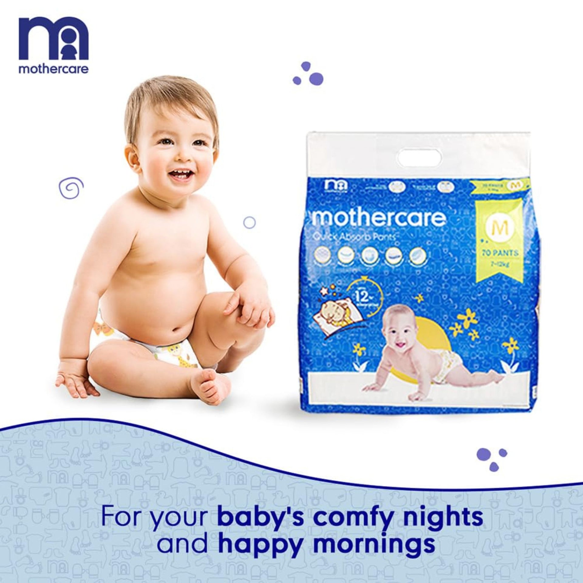 Mothercare Quick Absorb Baby Diaper Pants Size S (4–8 kg) | 74 Pants Pack | Up to 12 Hours Absorption | Anti-Rash Layer | Triple Lock Leak Protection