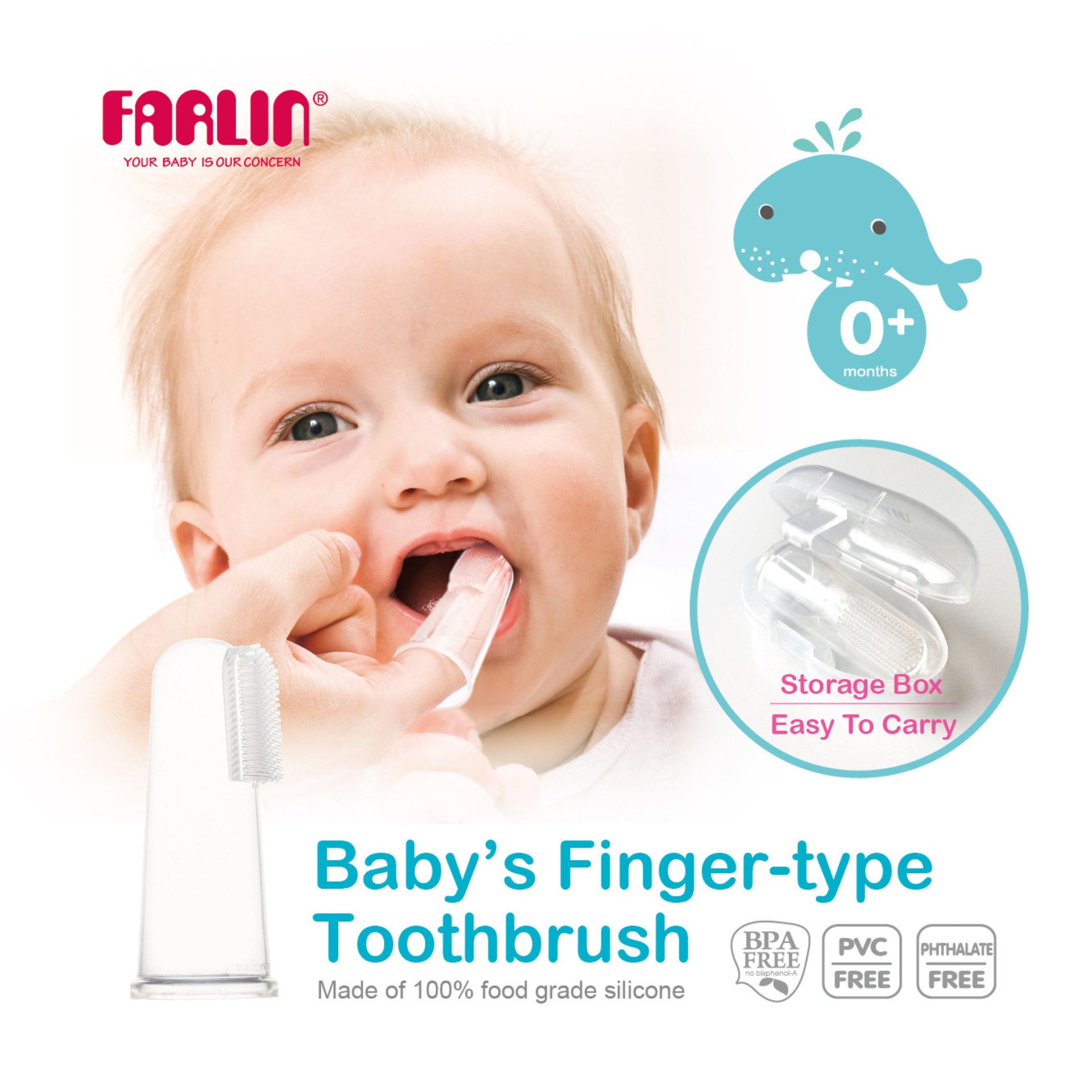 Farlin Finger Toothbrush Parents Set with Travel Case | Food-Grade Silicone | BPA-Free | Soft Gum Care for Babies | 0+ Months