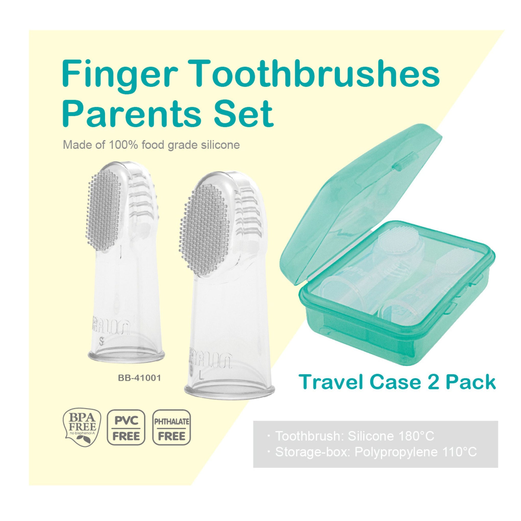 Farlin Finger Toothbrush Parents Set with Travel Case | Food-Grade Silicone | BPA-Free | Soft Gum Care for Babies | 0+ Months