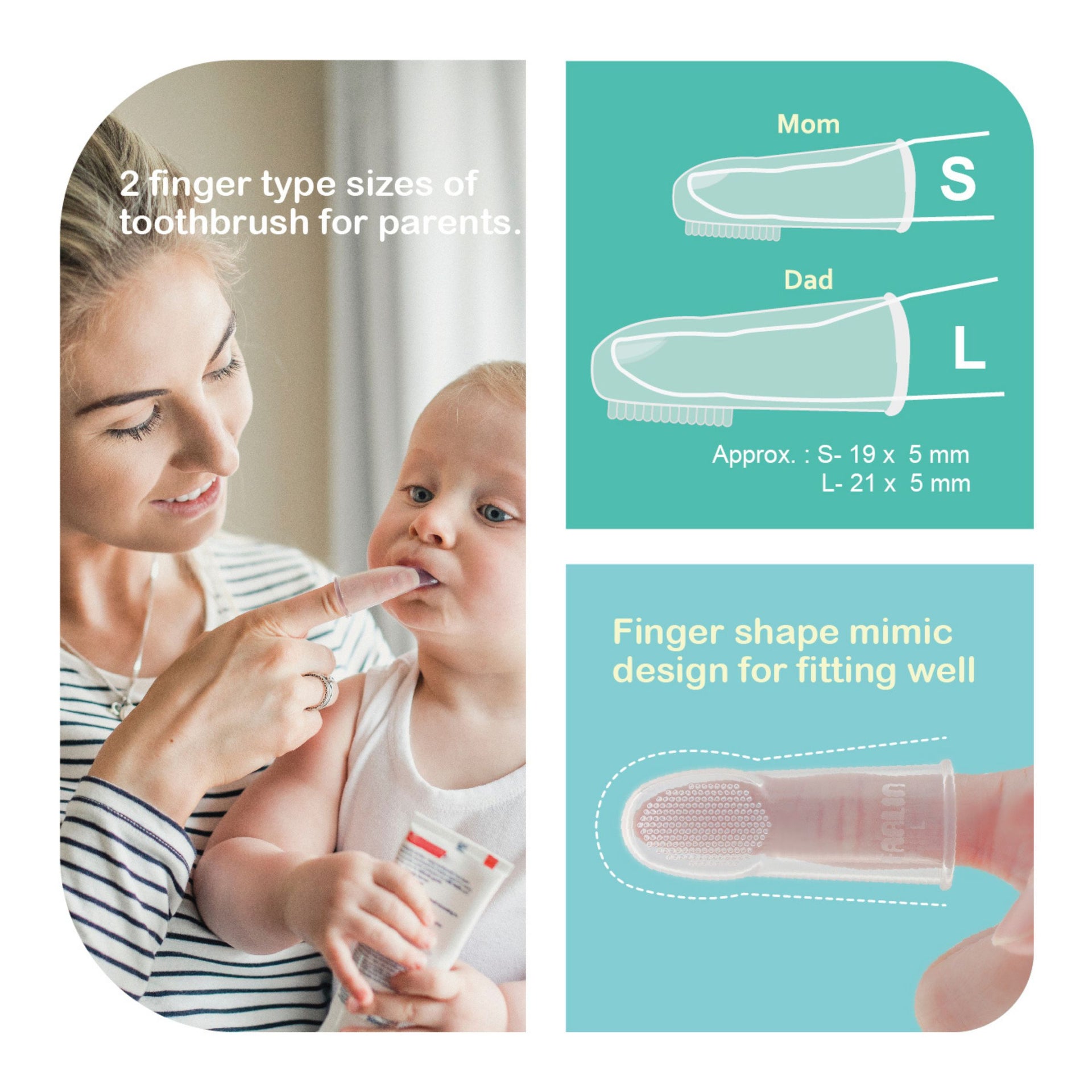 Farlin Finger Toothbrush Parents Set with Travel Case | Food-Grade Silicone | BPA-Free | Soft Gum Care for Babies | 0+ Months