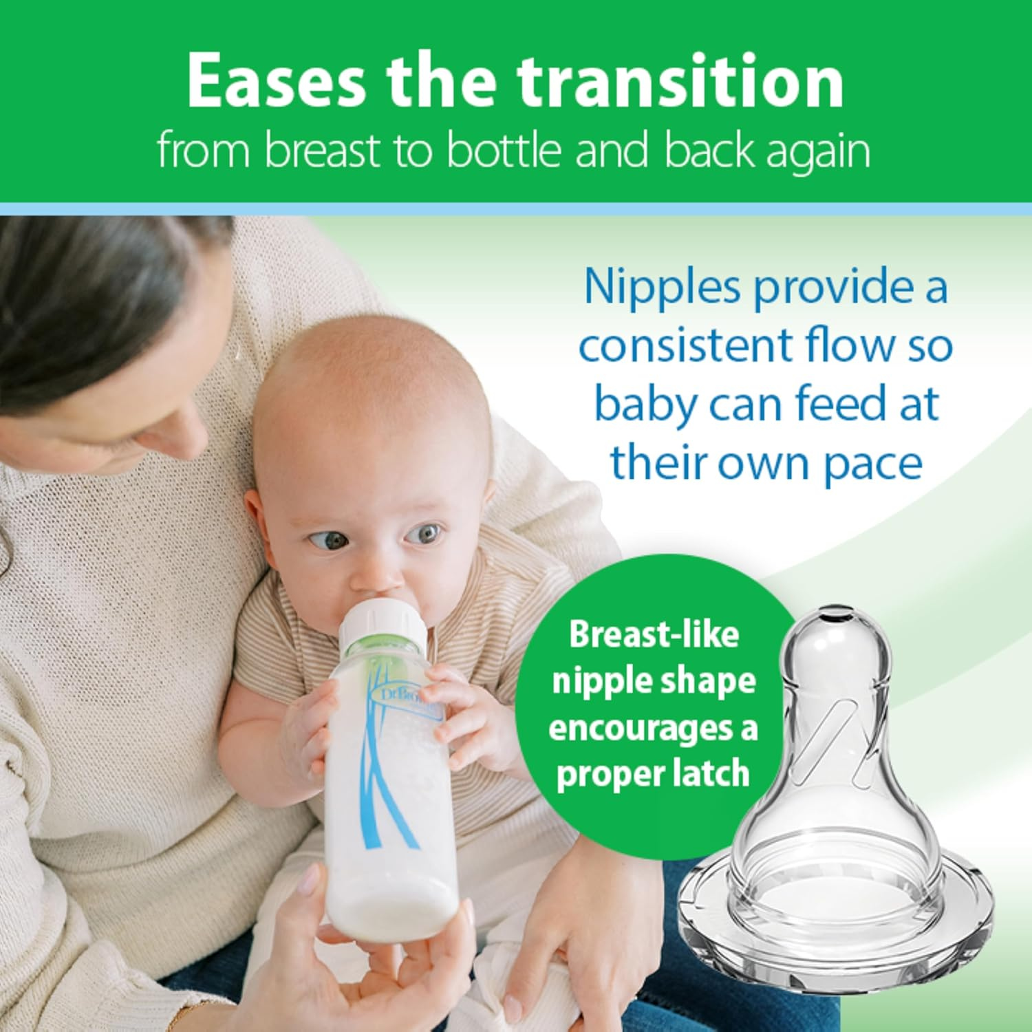 Dr. Brown's Natural Flow Anti-Colic Glass Baby Bottles 120ml (4oz) | Narrow Neck Feeding Bottles with Level 1 Nipple & Internal Vent System | BPA-Free | 2 Pack