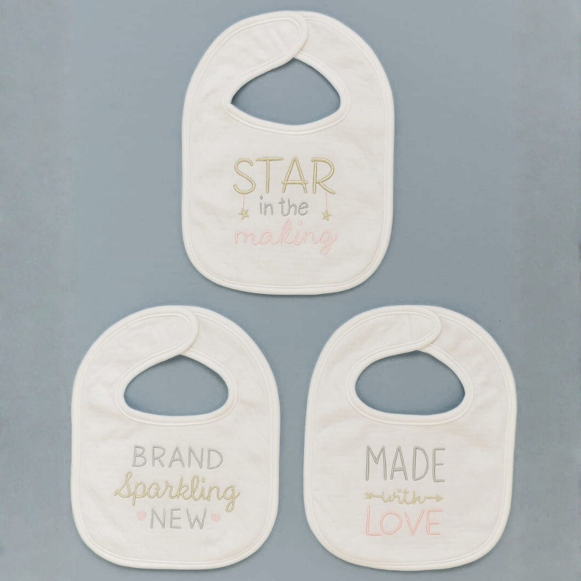 Smile Baby 3-Pack Soft Cotton Baby Bibs Set | Embroidered Feeding Bibs for Newborns | Gentle, Absorbent & Adjustable Velcro Closure