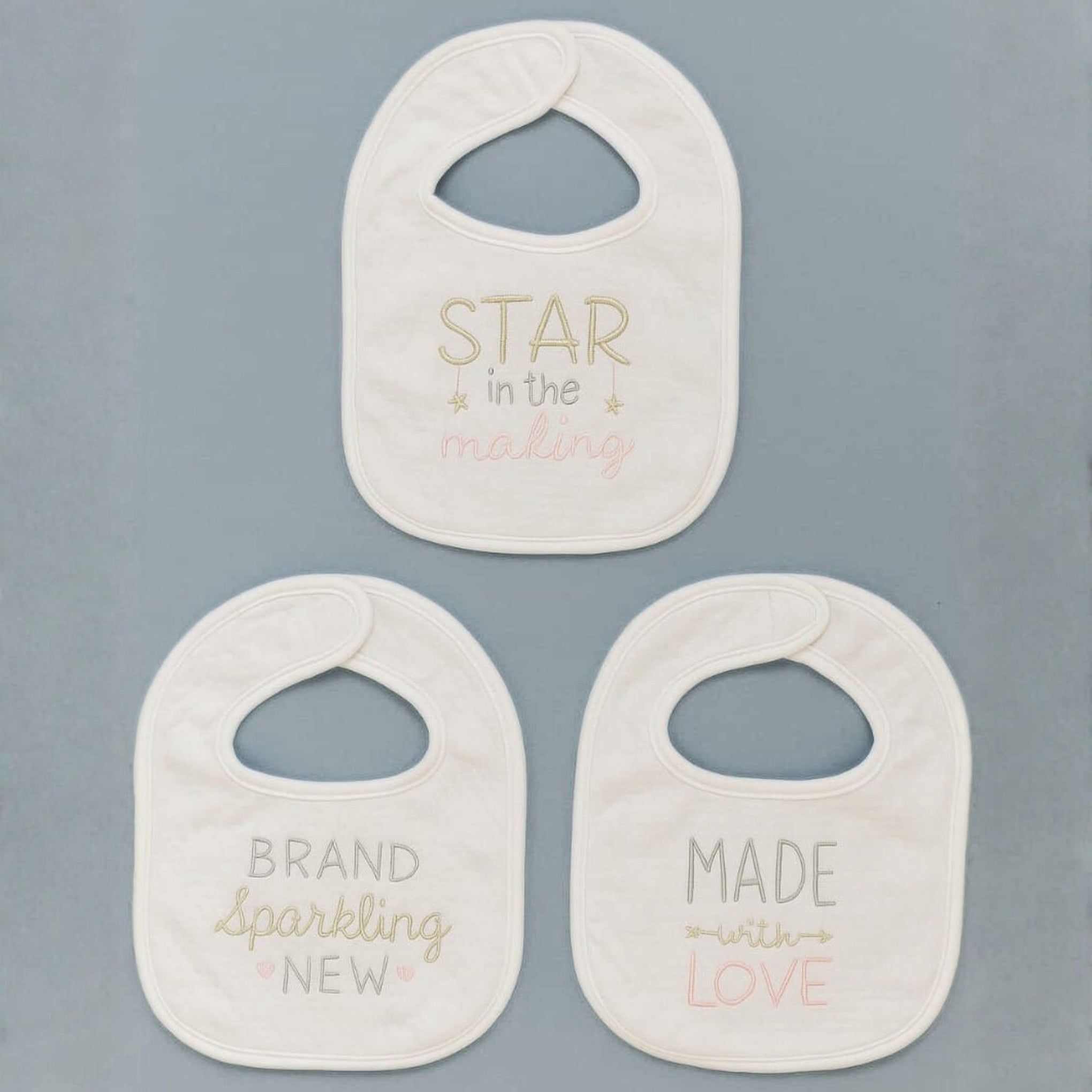 Smile Baby 3-Pack Soft Cotton Baby Bibs Set | Embroidered Feeding Bibs for Newborns | Gentle, Absorbent & Adjustable Velcro Closure