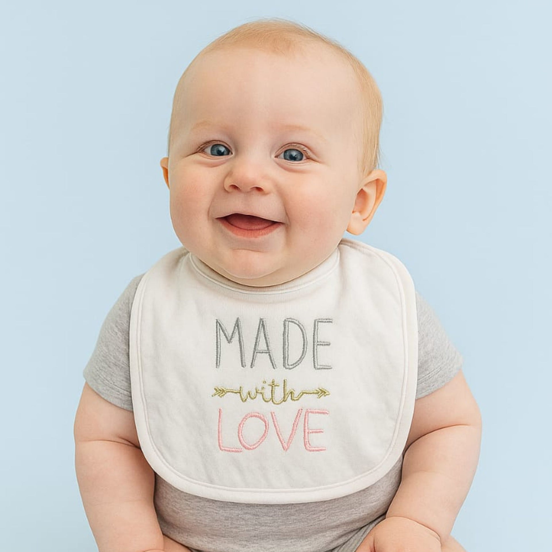 Smile Baby 3-Pack Soft Cotton Baby Bibs Set | Embroidered Feeding Bibs for Newborns | Gentle, Absorbent & Adjustable Velcro Closure