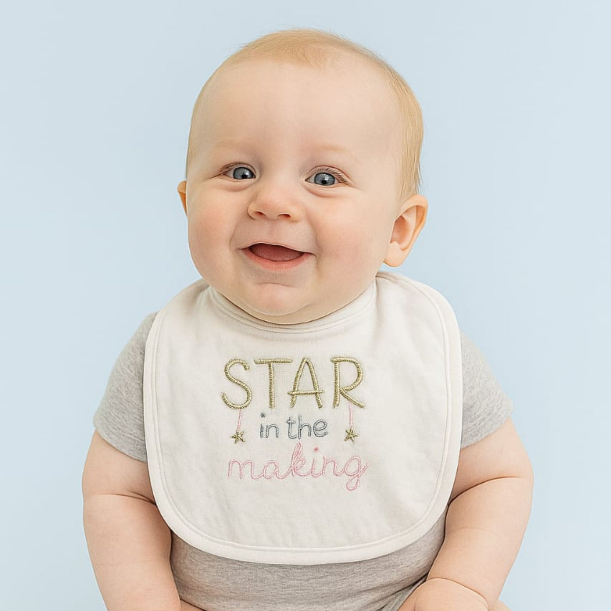 Smile Baby 3-Pack Soft Cotton Baby Bibs Set | Embroidered Feeding Bibs for Newborns | Gentle, Absorbent & Adjustable Velcro Closure