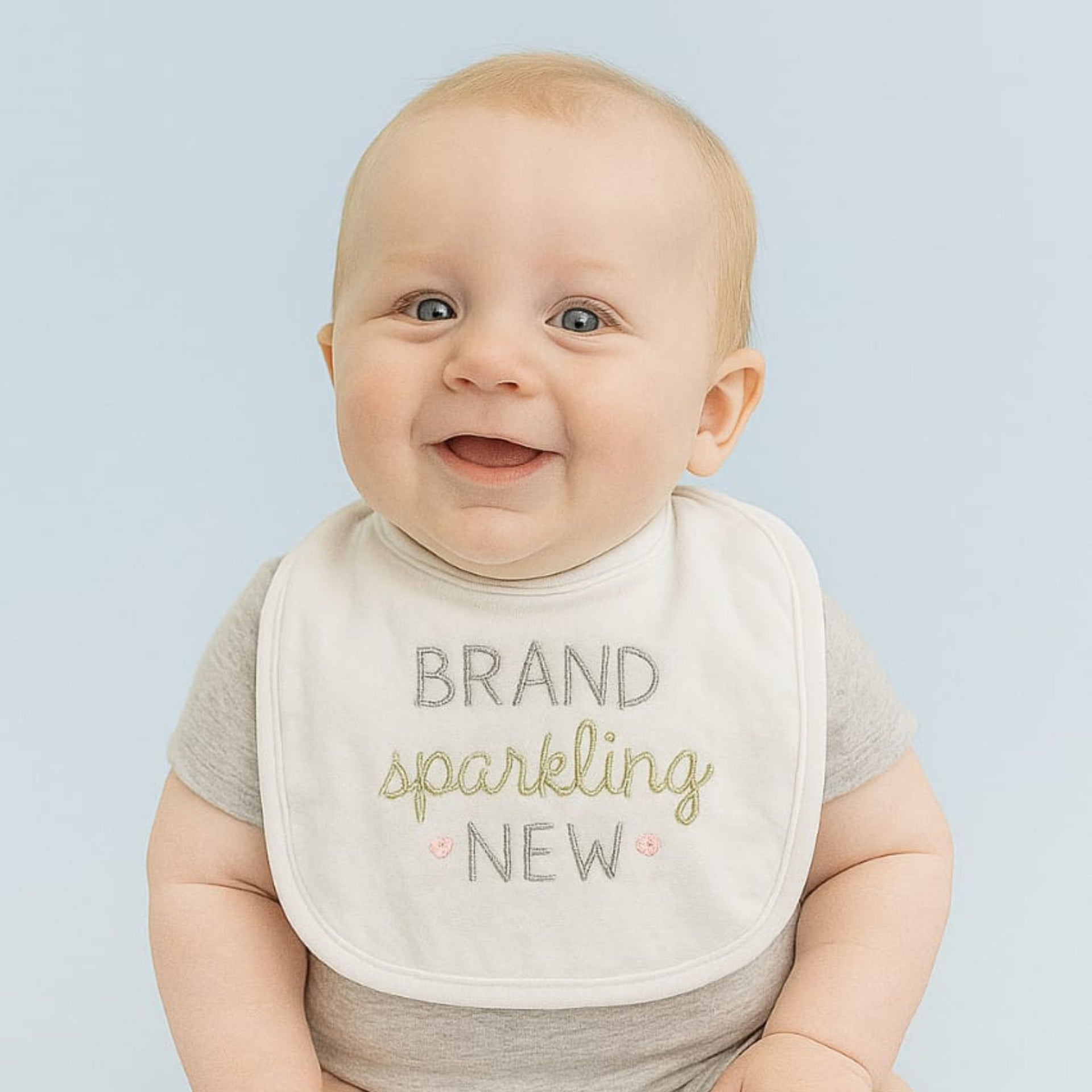 Smile Baby 3-Pack Soft Cotton Baby Bibs Set | Embroidered Feeding Bibs for Newborns | Gentle, Absorbent & Adjustable Velcro Closure