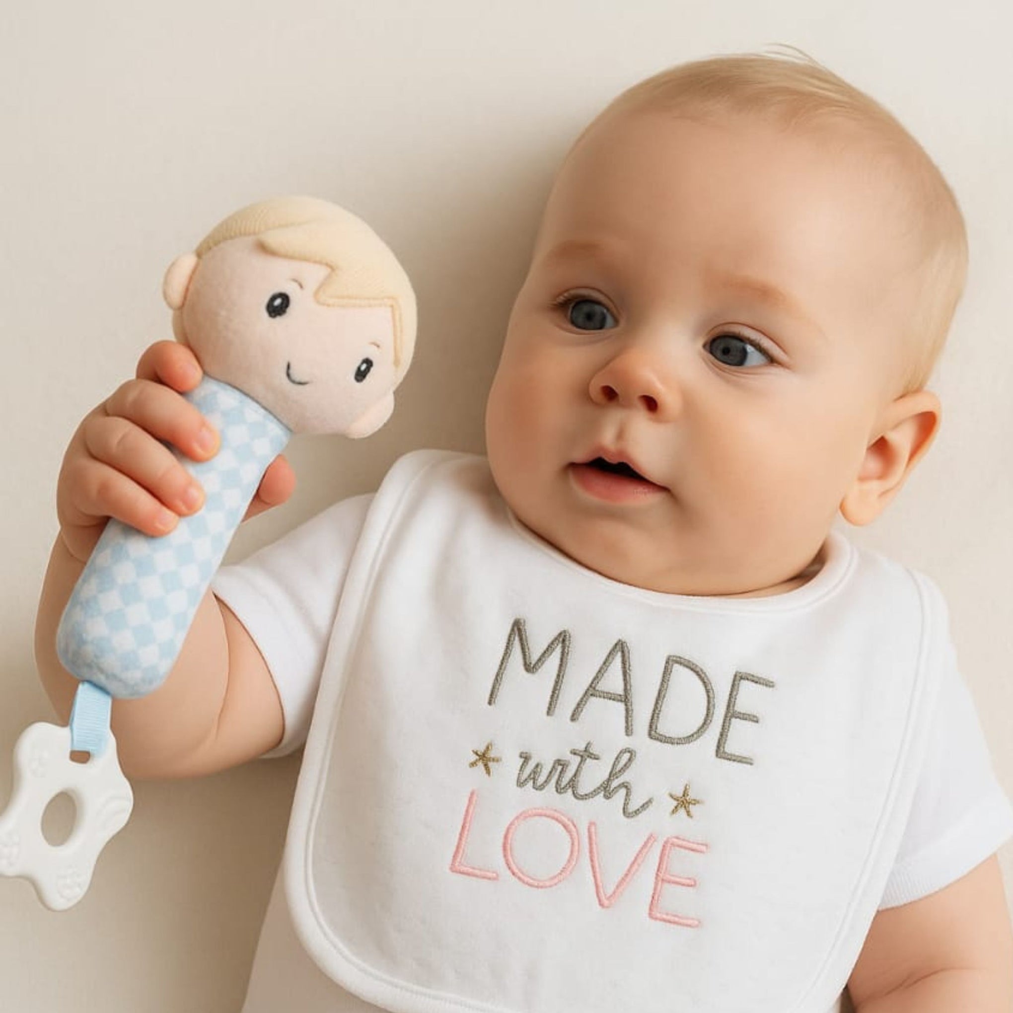 Smile Baby Soft Plush Hand Rattle with Teether for Babies | Cute Boy & Girl Design | Safe, Washable & Easy-to-Hold Toy for Newborns