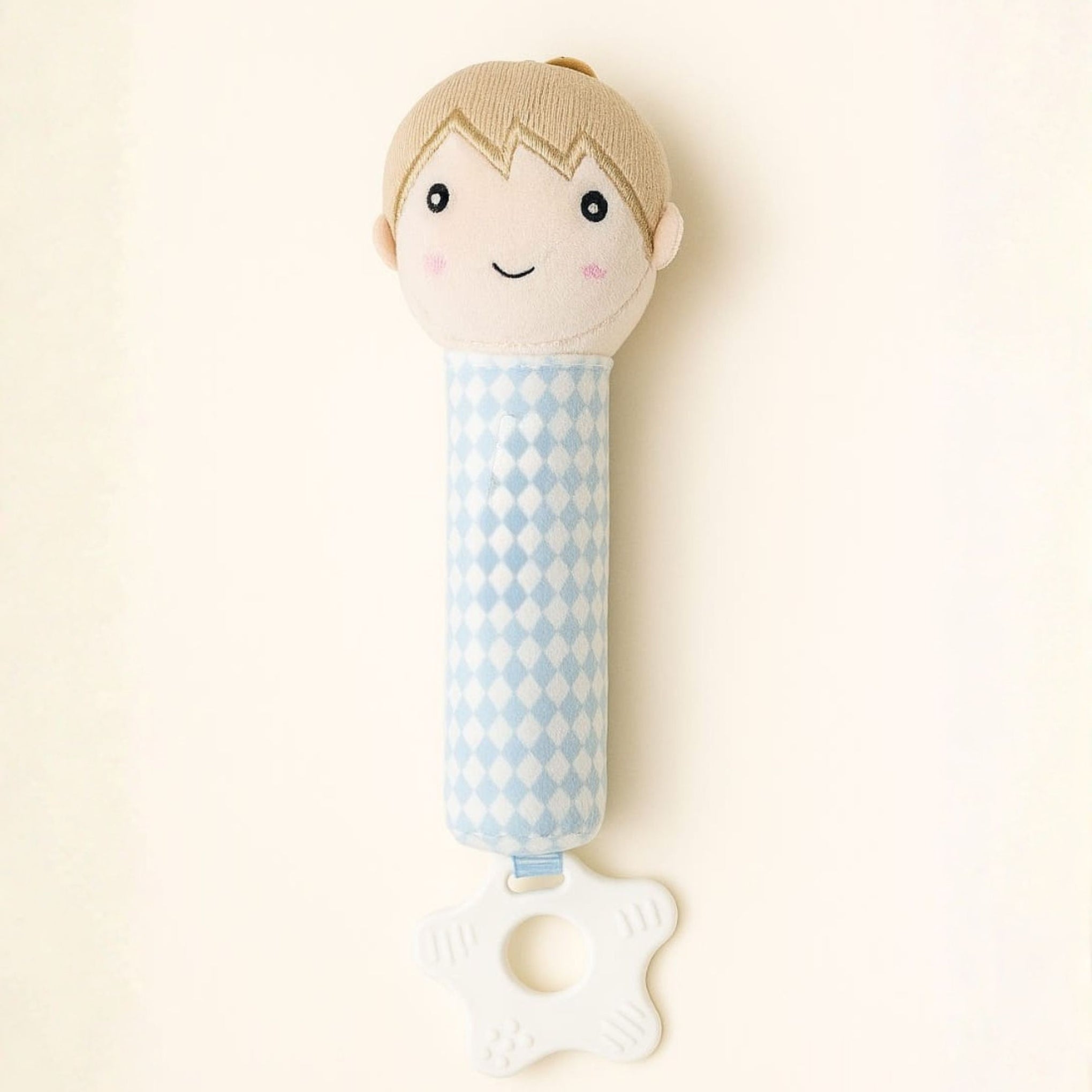 Smile Baby Soft Plush Hand Rattle with Teether for Babies | Cute Boy & Girl Design | Safe, Washable & Easy-to-Hold Toy for Newborns