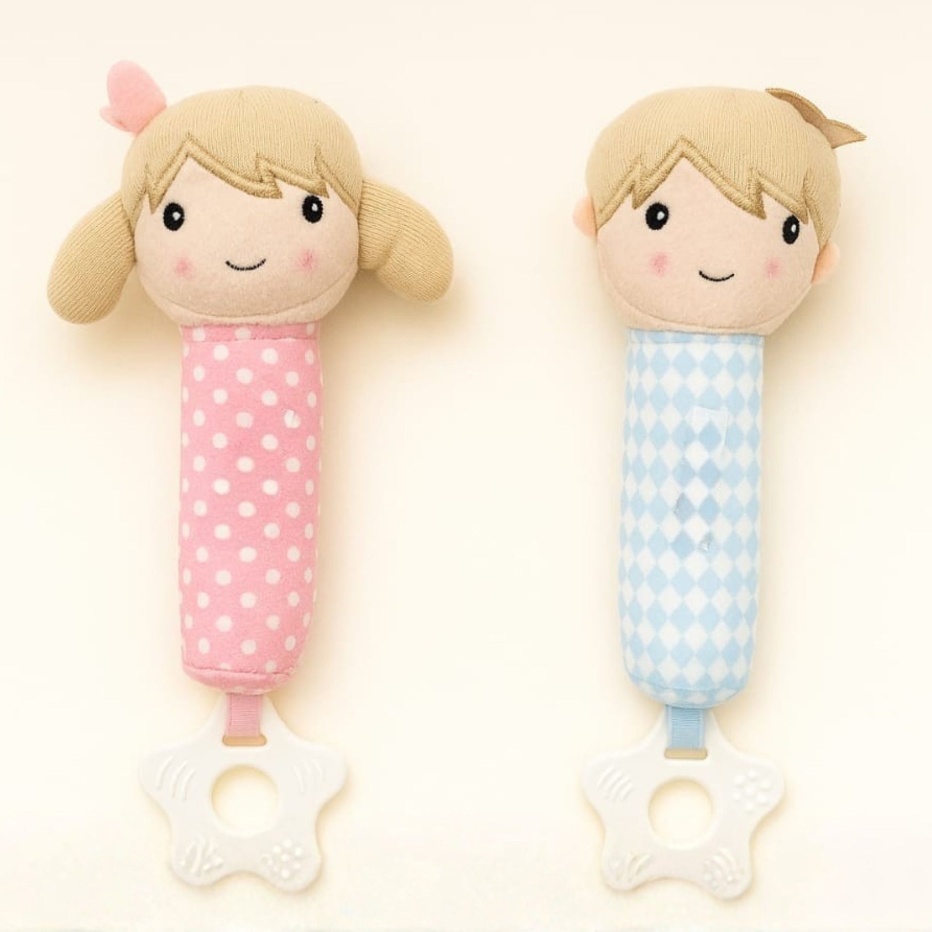 Smile Baby Soft Plush Hand Rattle with Teether for Babies | Cute Boy & Girl Design | Safe, Washable & Easy-to-Hold Toy for Newborns