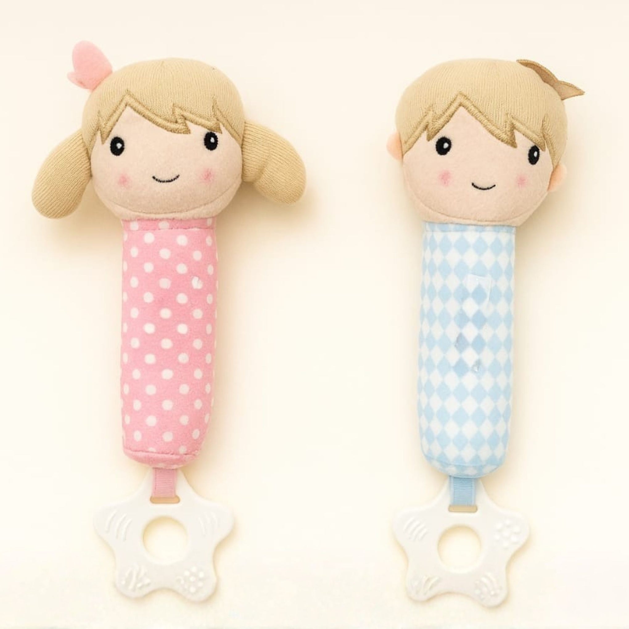 Smile Baby Soft Plush Hand Rattle with Teether for Babies | Cute Boy & Girl Design | Safe, Washable & Easy-to-Hold Toy for Newborns