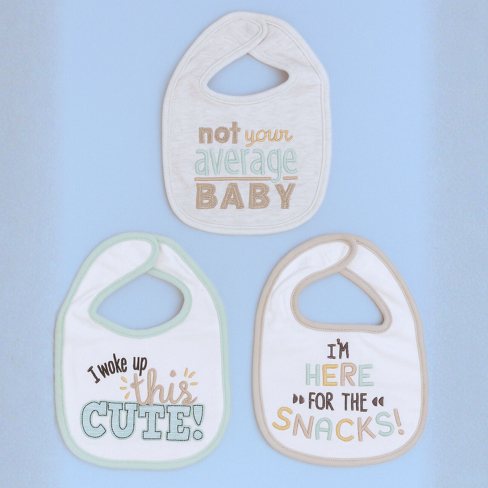 Smile Baby 3-Pack Soft Cotton Baby Bibs Set | Cute Embroidered Feeding Bibs with Funny Quotes | Absorbent & Adjustable Velcro Closure
