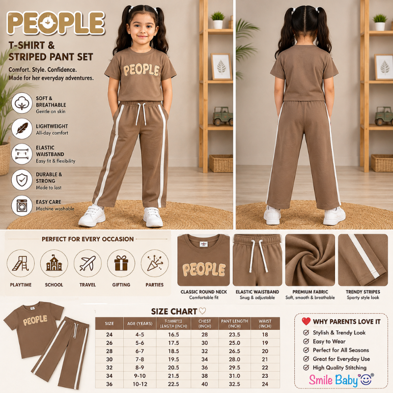 Girls PEOPLE T-Shirt & Striped Pant Set | Smile Baby