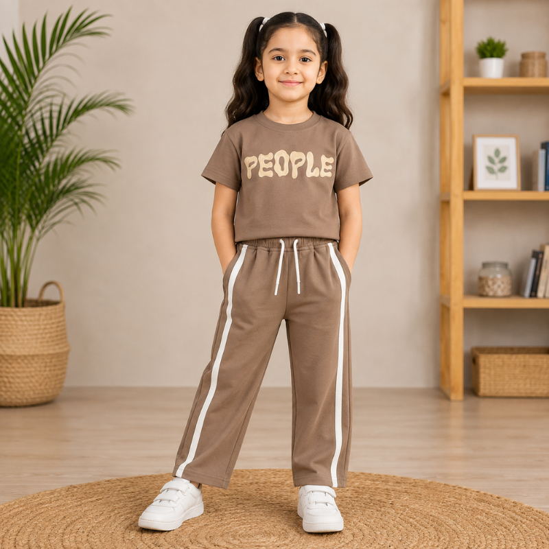 Girls PEOPLE T-Shirt & Striped Pant Set | Smile Baby