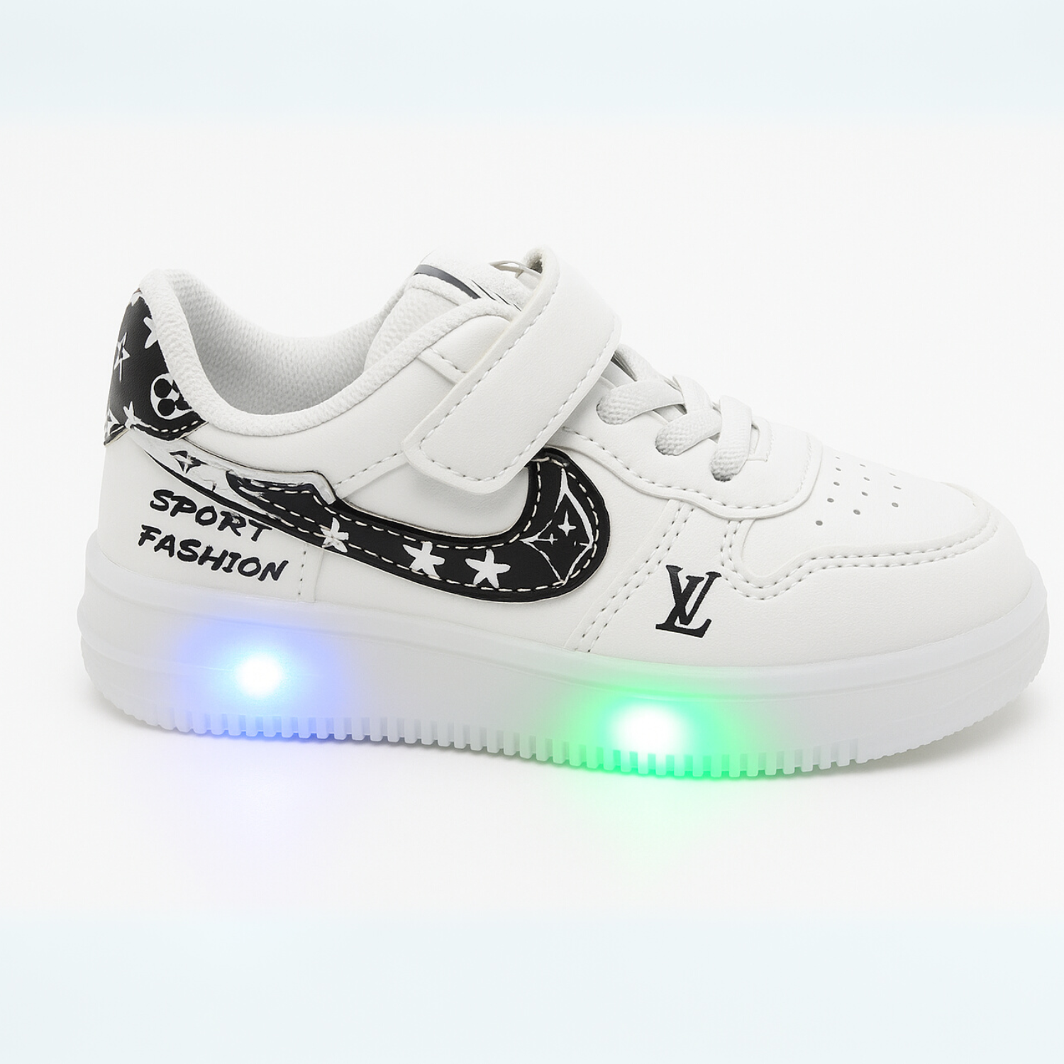 Smile Baby Boys White & Black LED Sneakers – Sporty Light-Up Shoes
