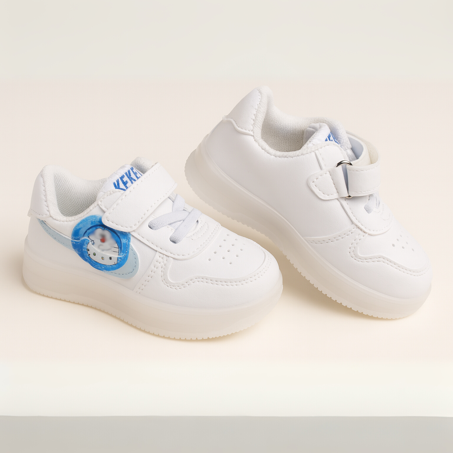Smile Baby Kids LED Light-Up Sneakers with Velcro Strap – White, Blue & Pink Variants